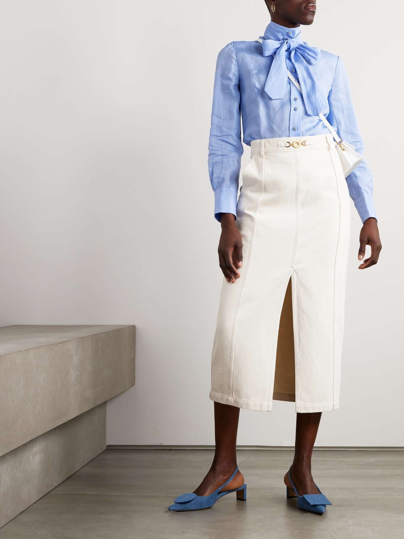 Embellished cotton-twill midi skirt - 2