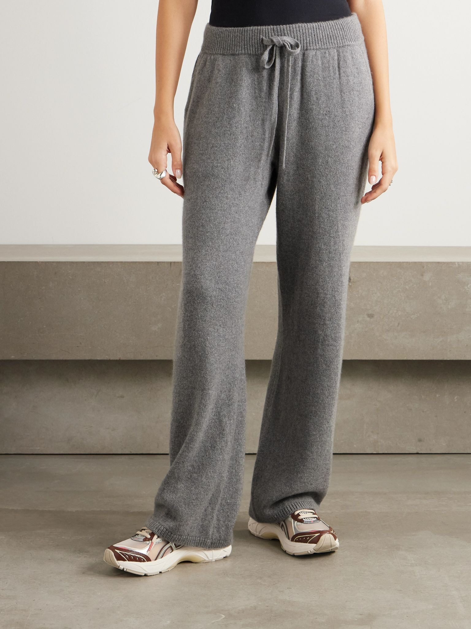 Cashmere wide-leg track pants Gray - 3