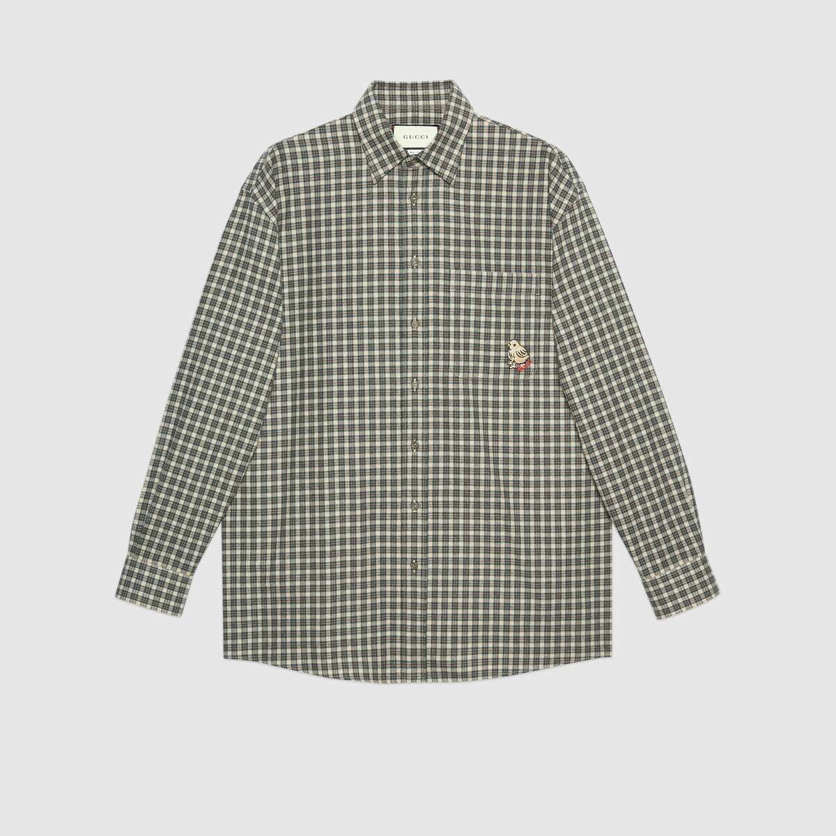 Check cotton wool shirt with patch - 1