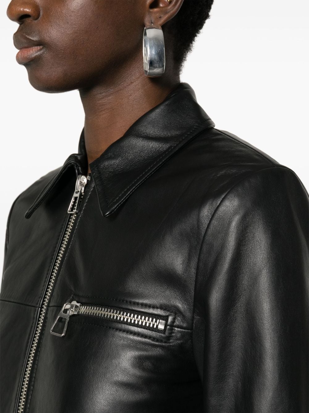 zipped leather jacket - 5