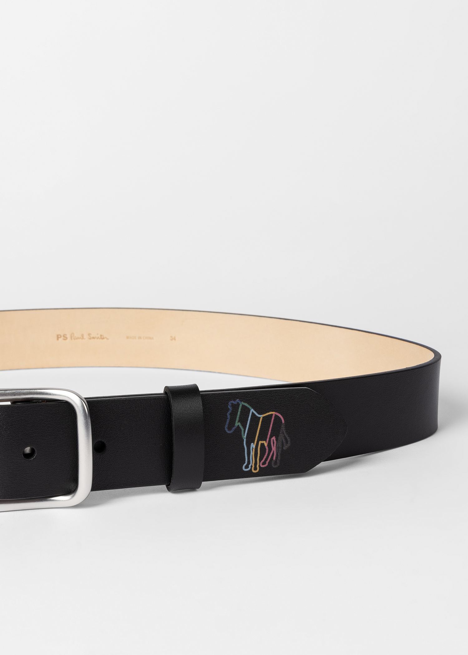 Black Leather Zebra Tip Belt - 3