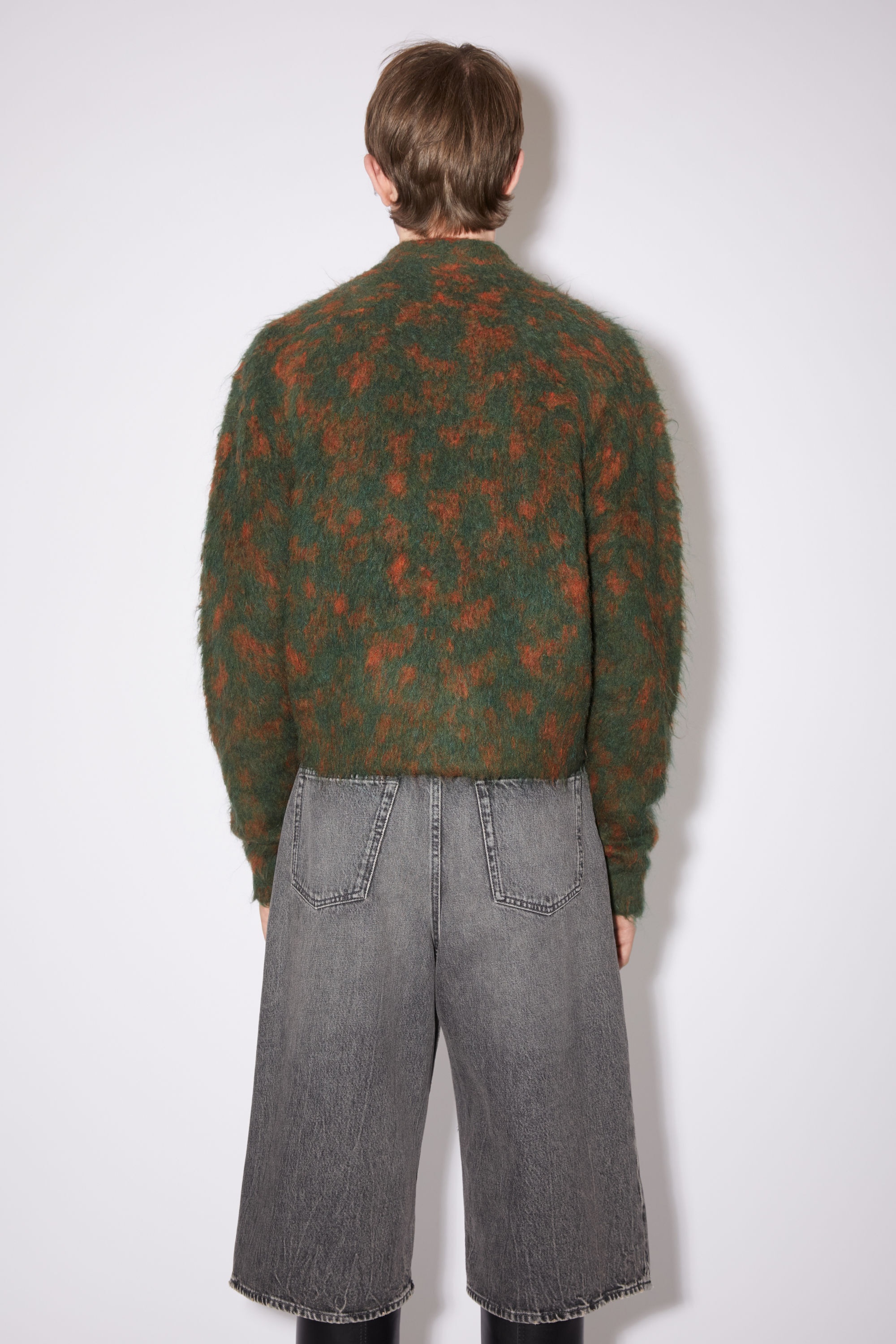 Crew neck zippered cardigan - Forest Green/Orange - 3