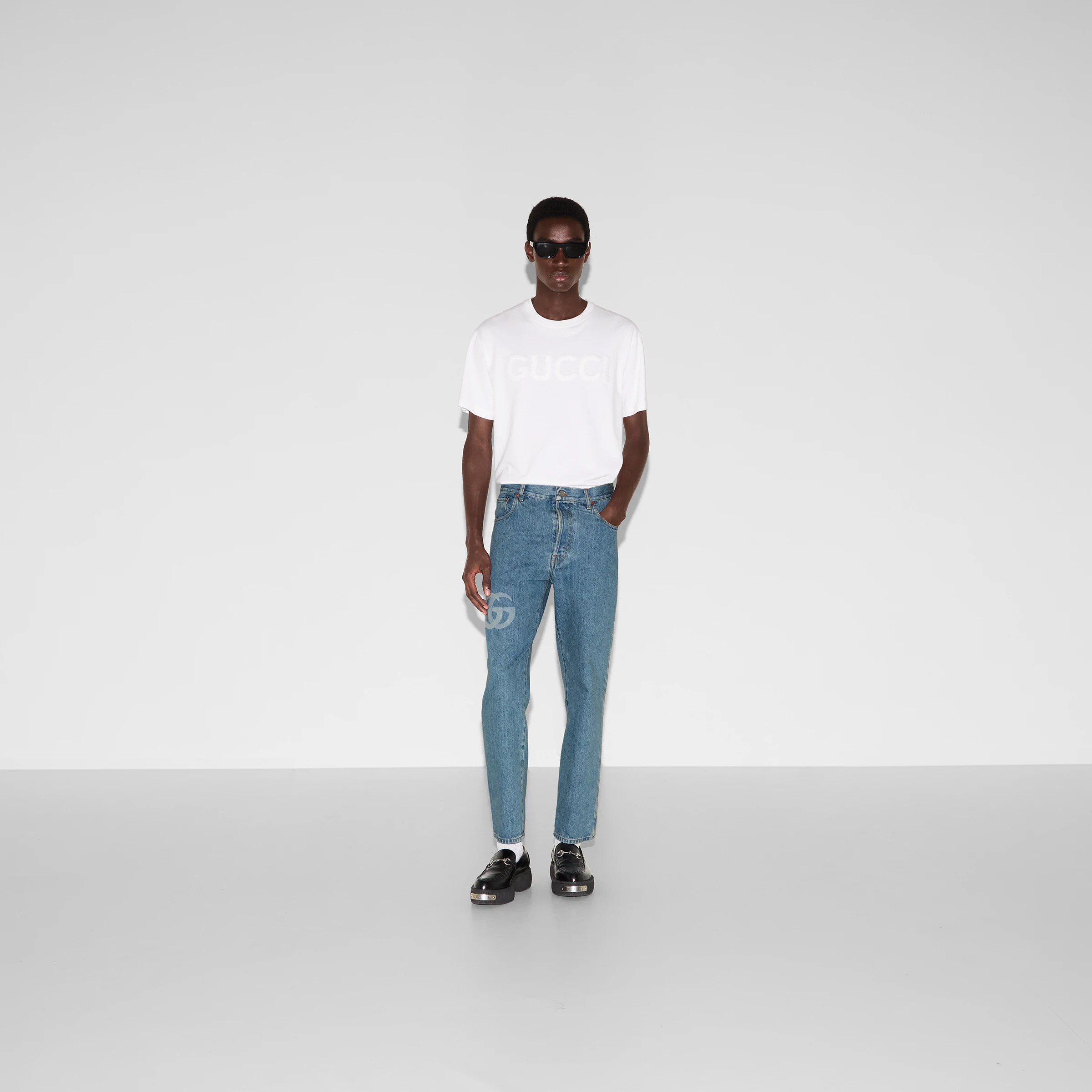 Lasered Double G denim pant - 2