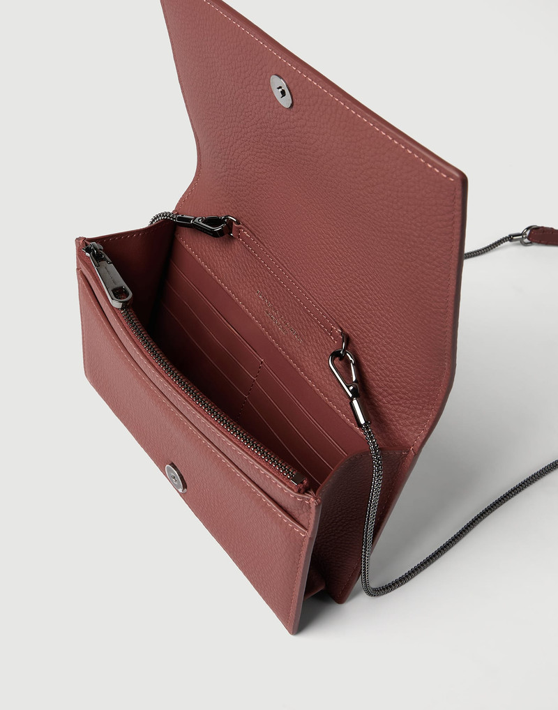 Grained calfskin wallet with detachable precious strap 5