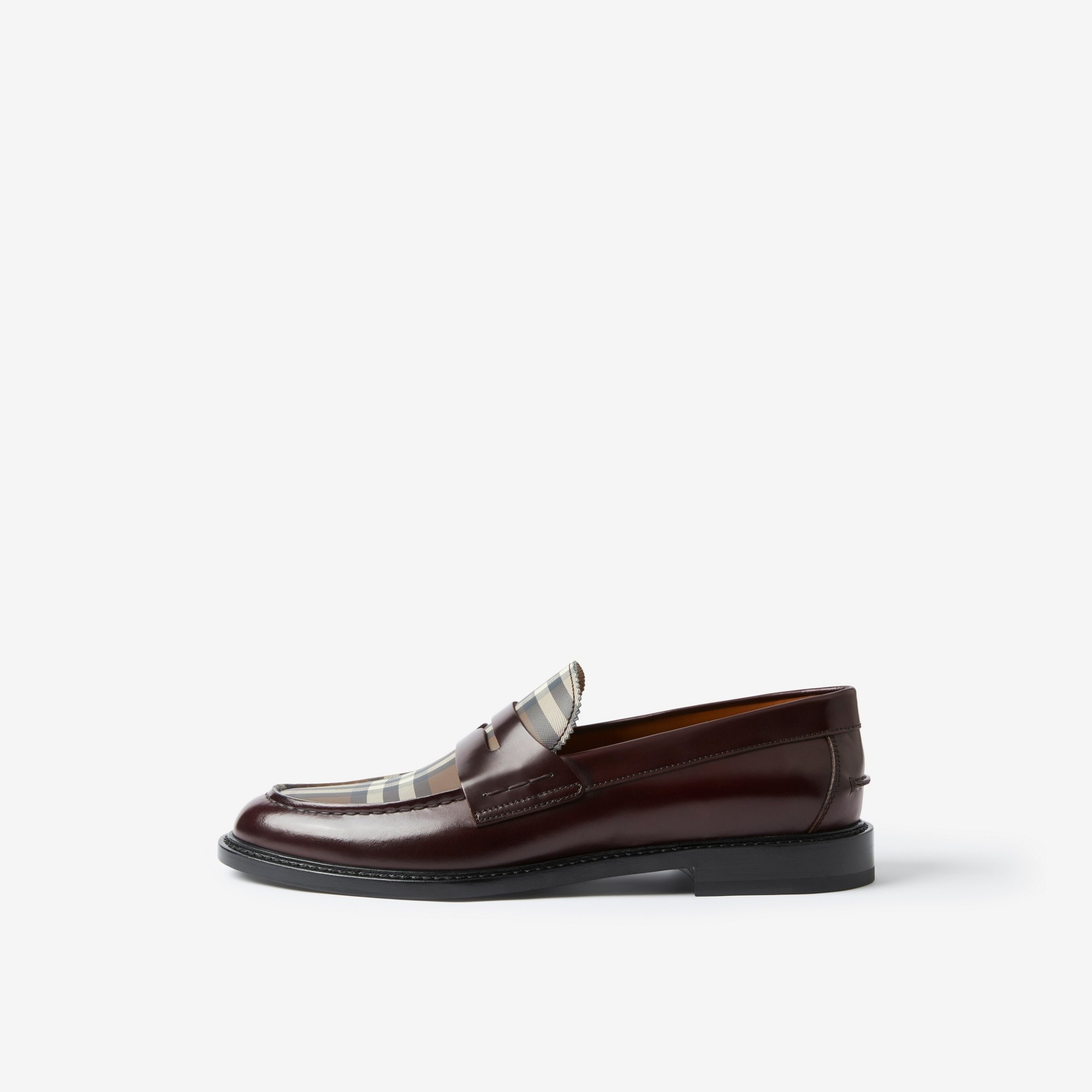 Check Panel Leather Penny Loafers - 5