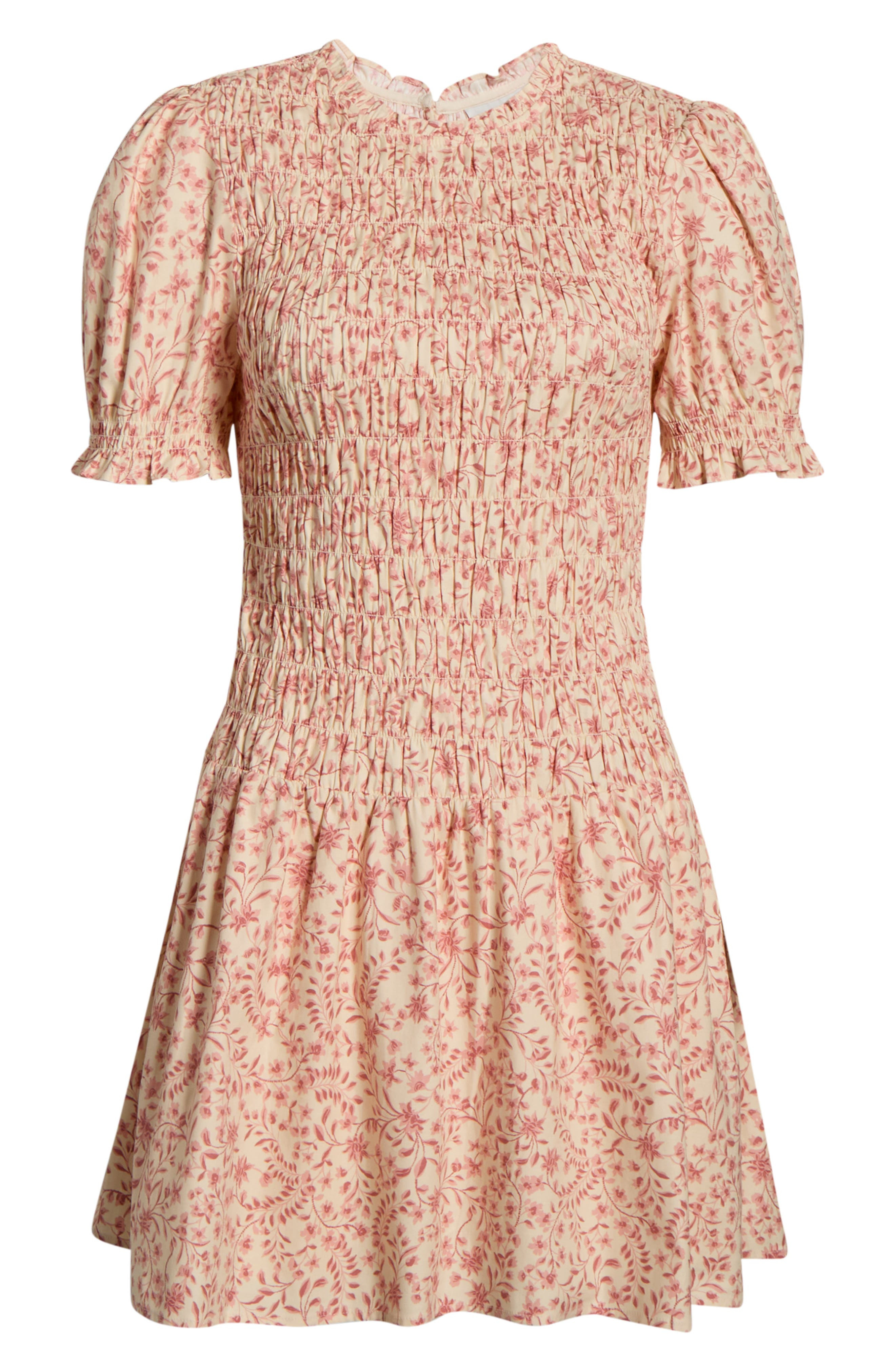 Reformation Leannah Smocked Stretch Organic Cotton Minidress in Corrine at Nordstrom - 5
