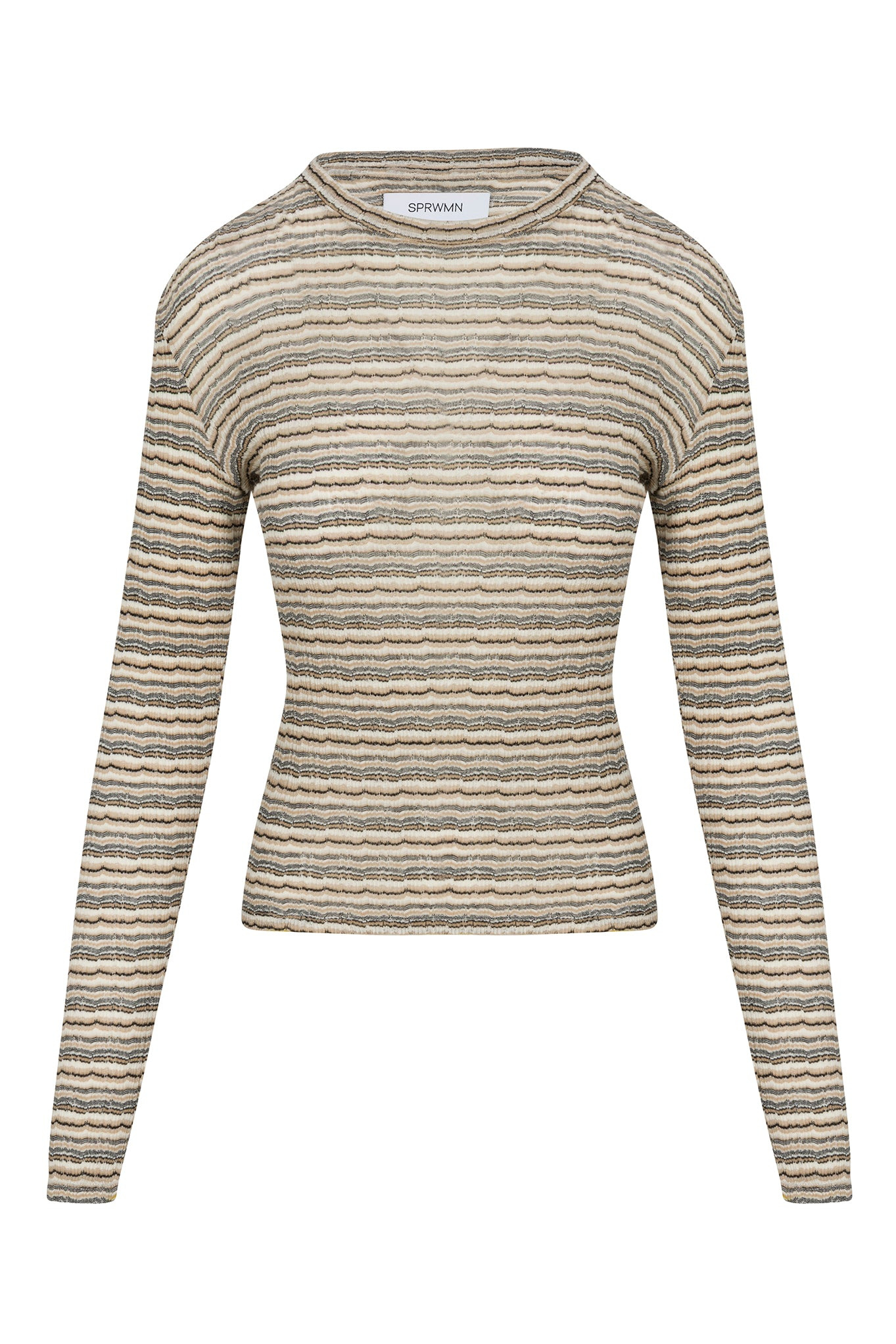 TRUFFLE STRIPED POINTELLE LONG SLEEVE BABY TEE - 6