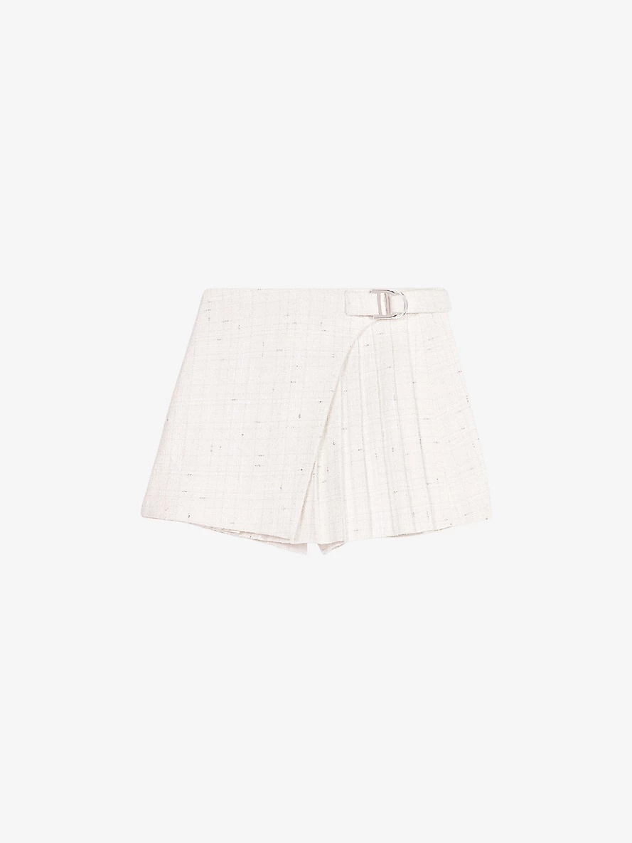 Adjustable-fastening pleated tweed skort - 1