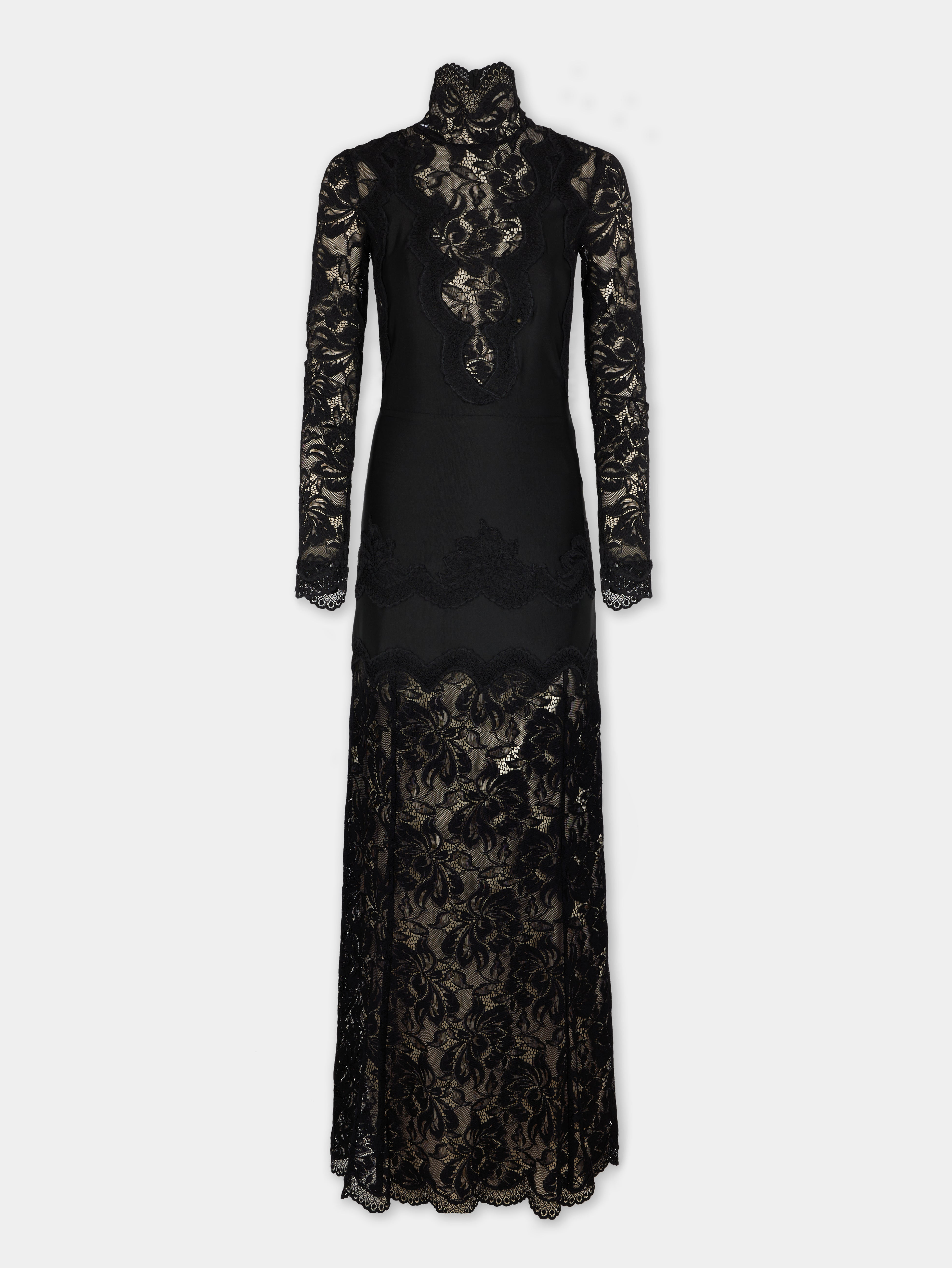 BLACK LONG DRESS IN LACE AND JERSEY - 8