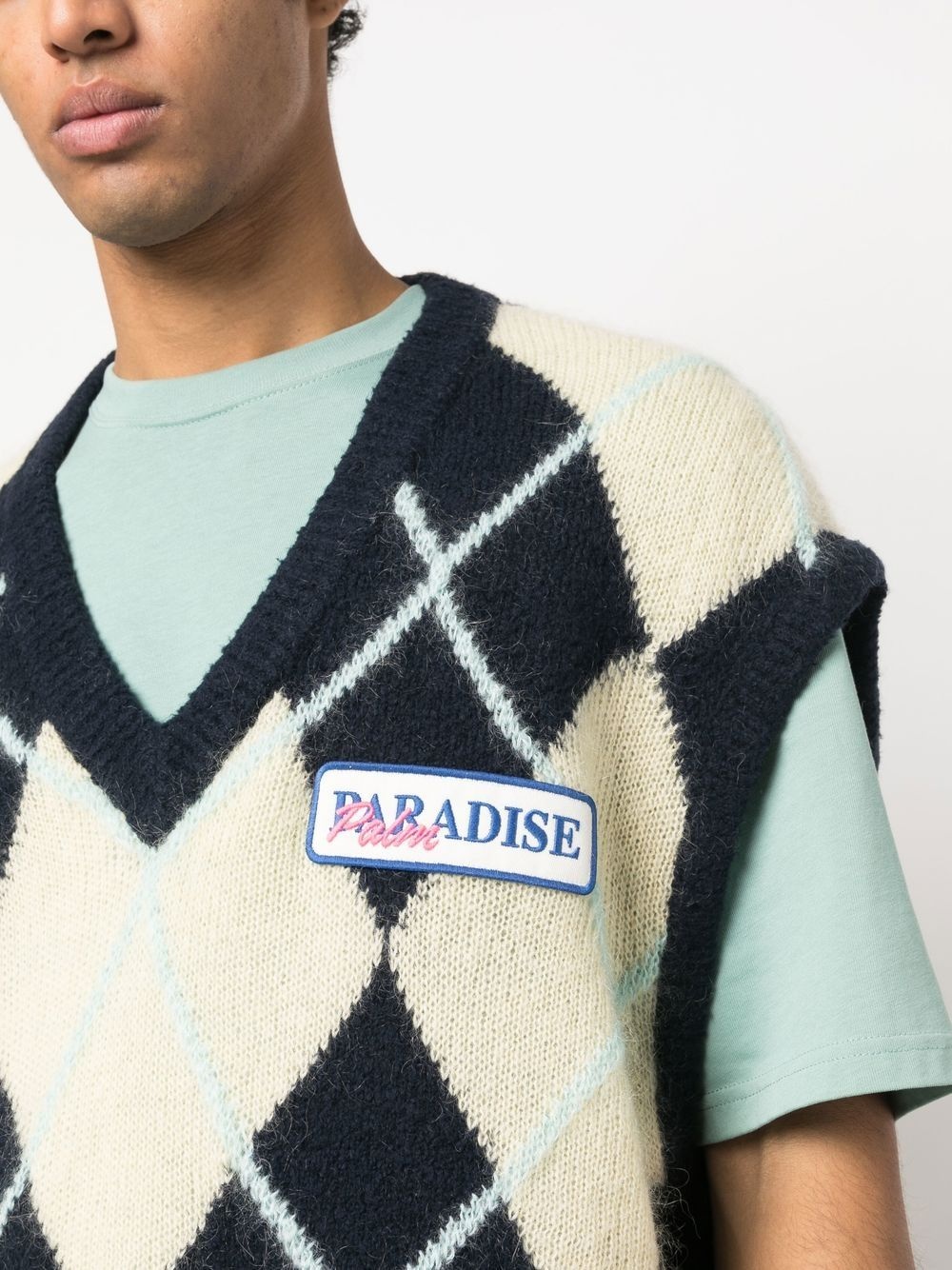 logo-patch argyle knitted vest - 5