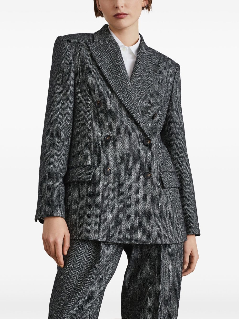 double-breasted herringbone blazer - 3