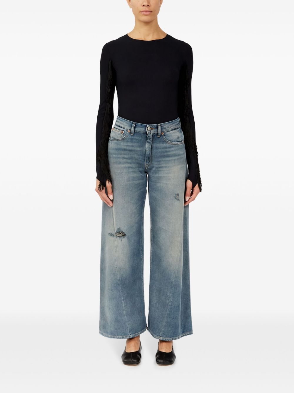 distressed wide-leg jeans - 2