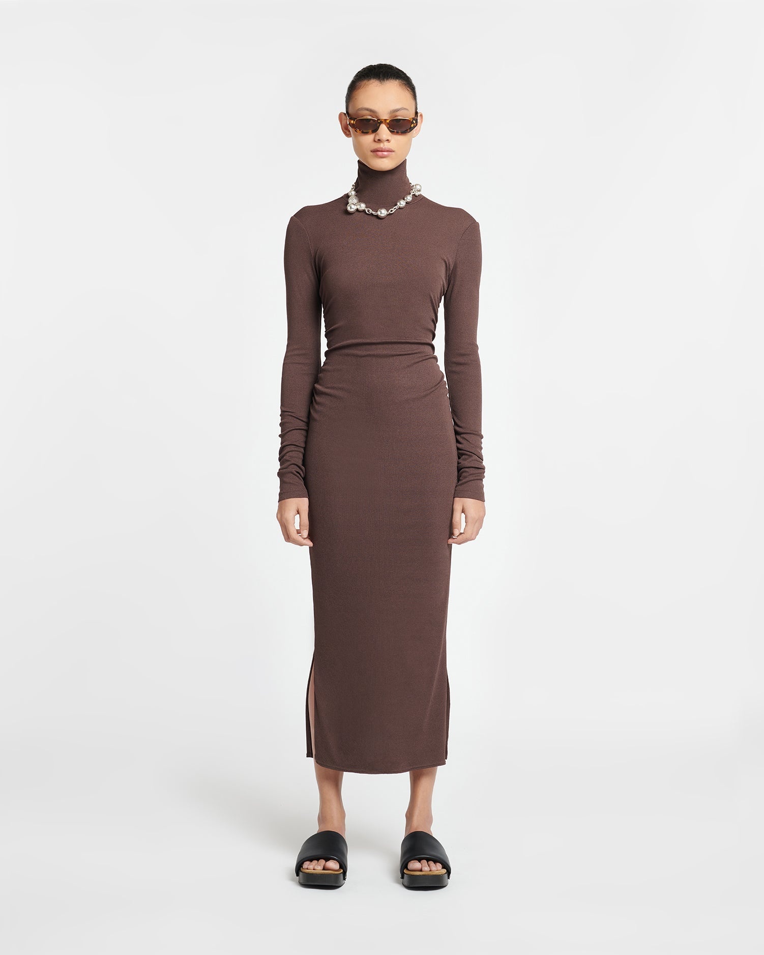 Mesh-Jersey Turtleneck Dress - 1