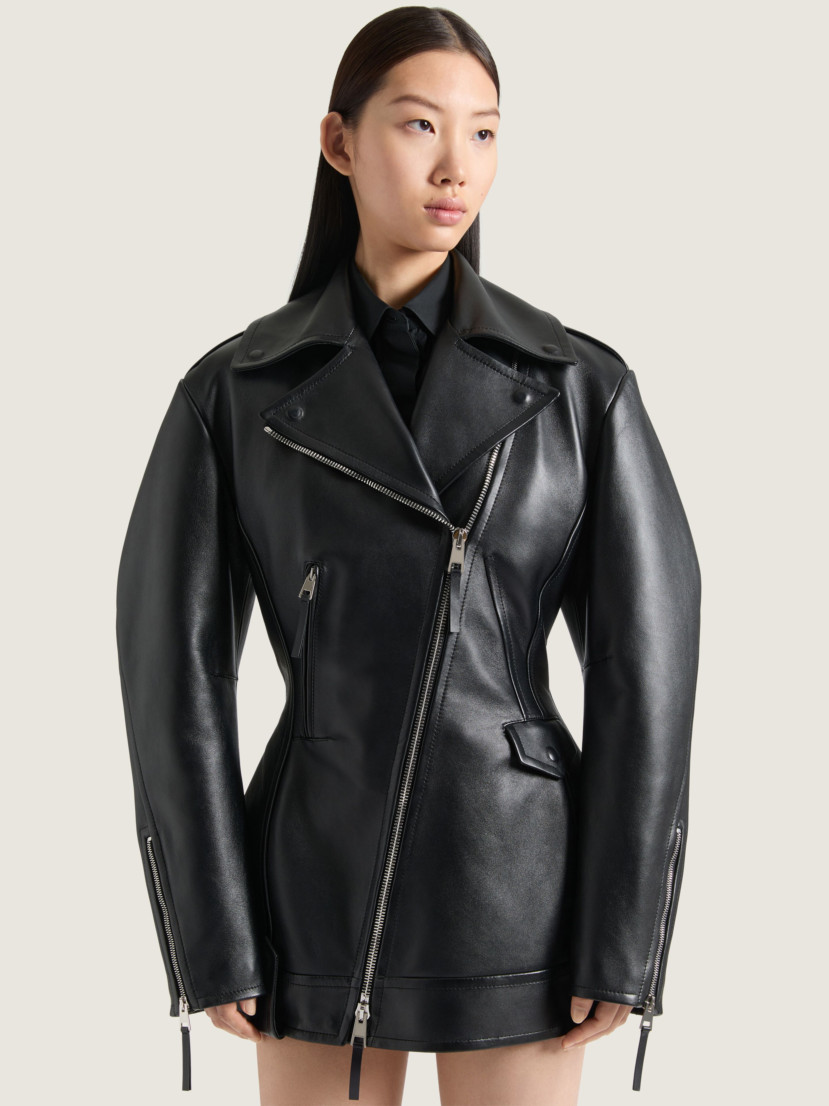 CINCHED BIKER JACKET IN LEATHER - 4