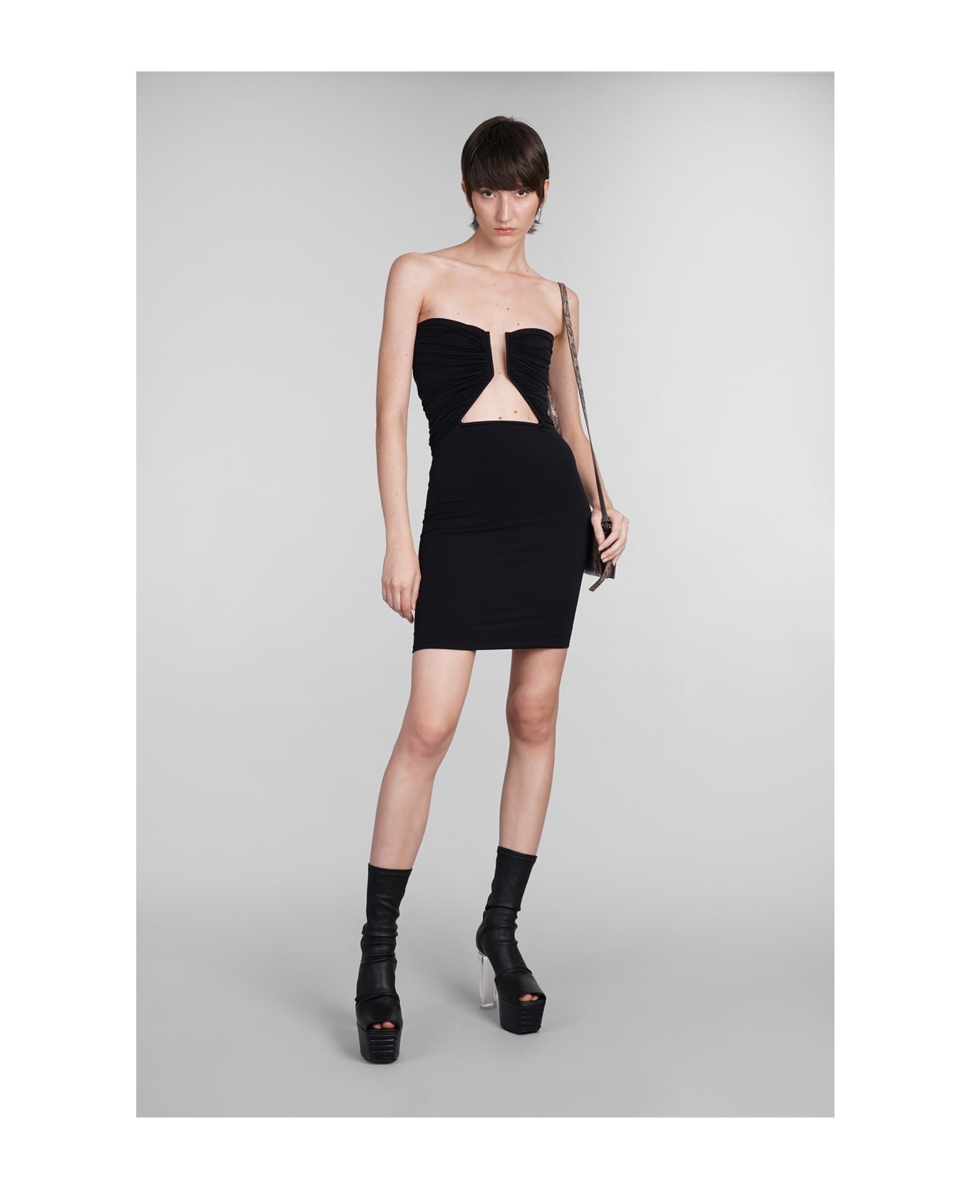 Jersey Prong Mini Dress In Black Nylon - 2