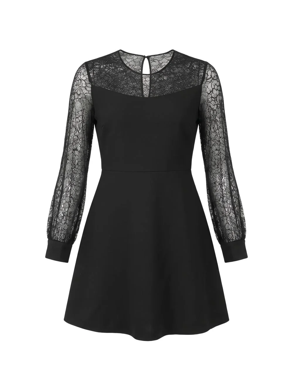 lace-panel long-sleeve mini dress - 1