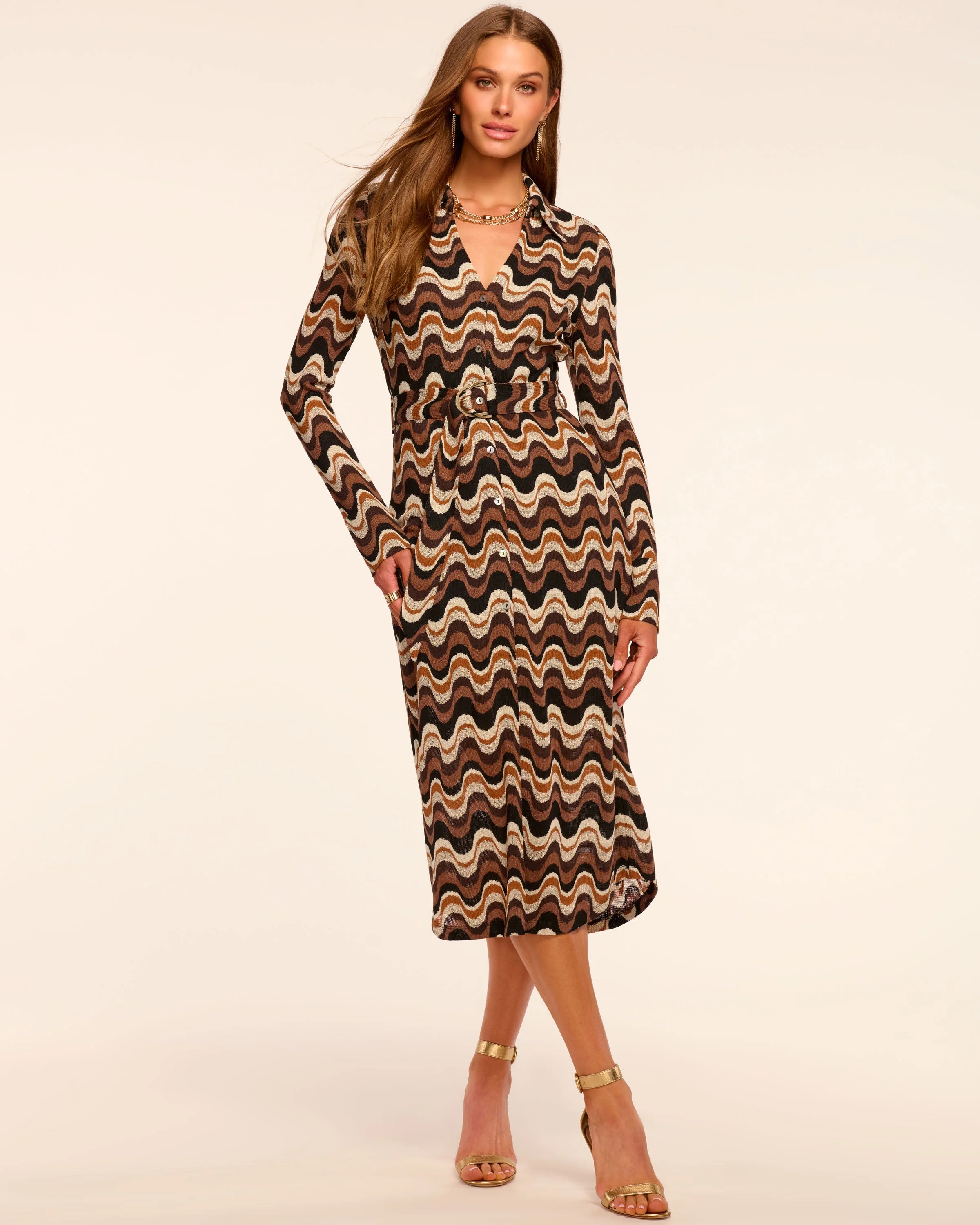 Lydia Long Sleeve Belted Midi Dress - 1