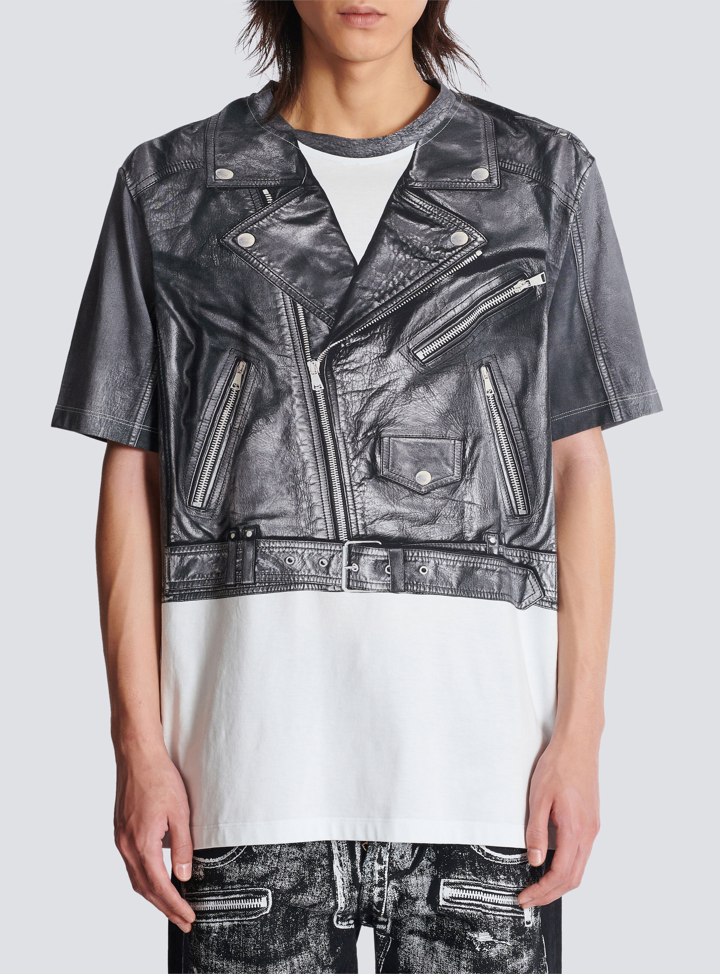 T-shirt with biker jacket print - 5