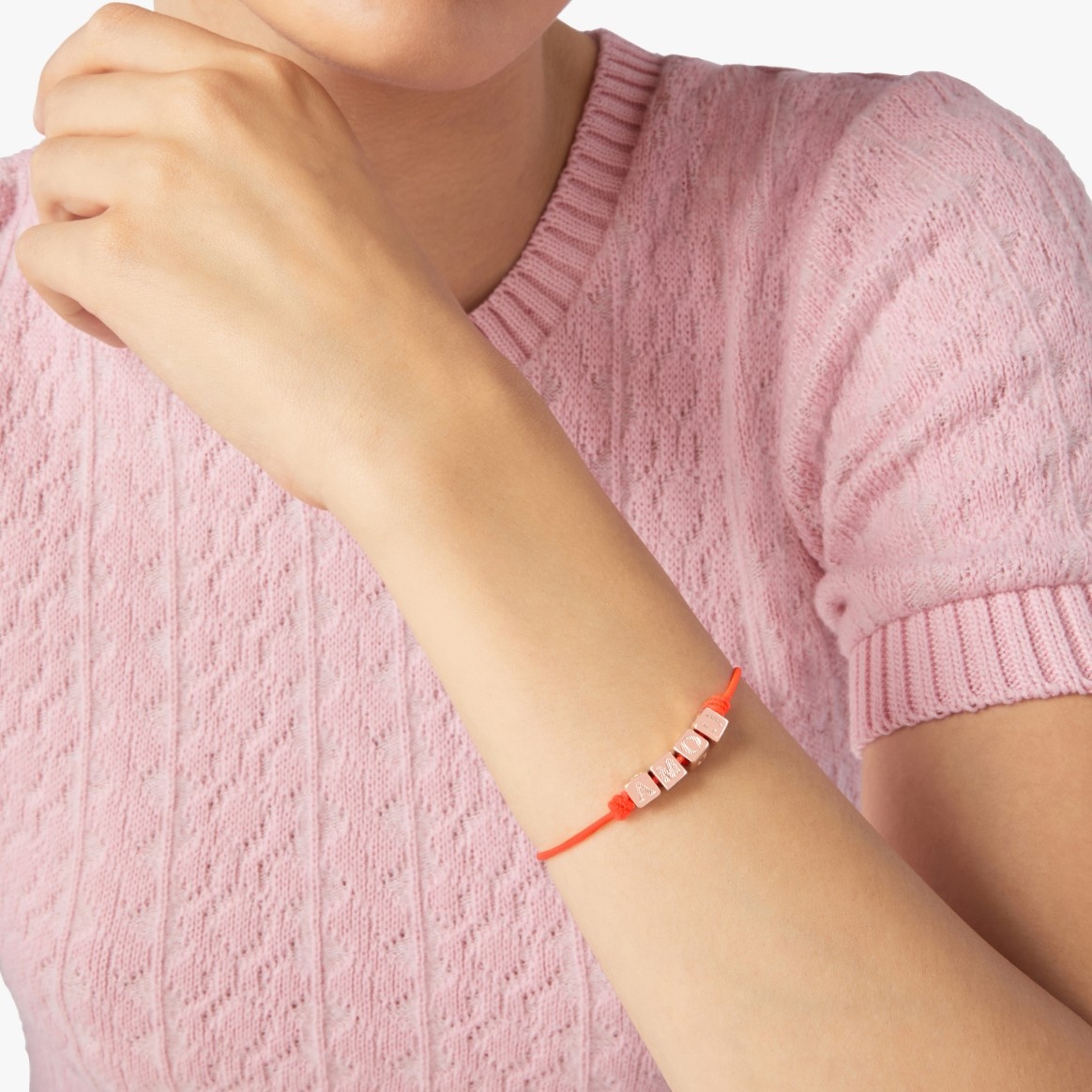 Gold Plated Silver Cube & Cord Bracelet - 3