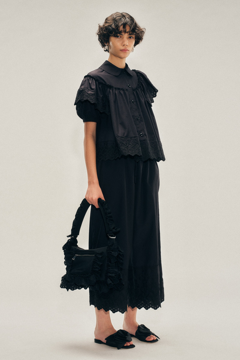 Cropped Puff Sleeve Ruffle Frill Trim Shirt 3