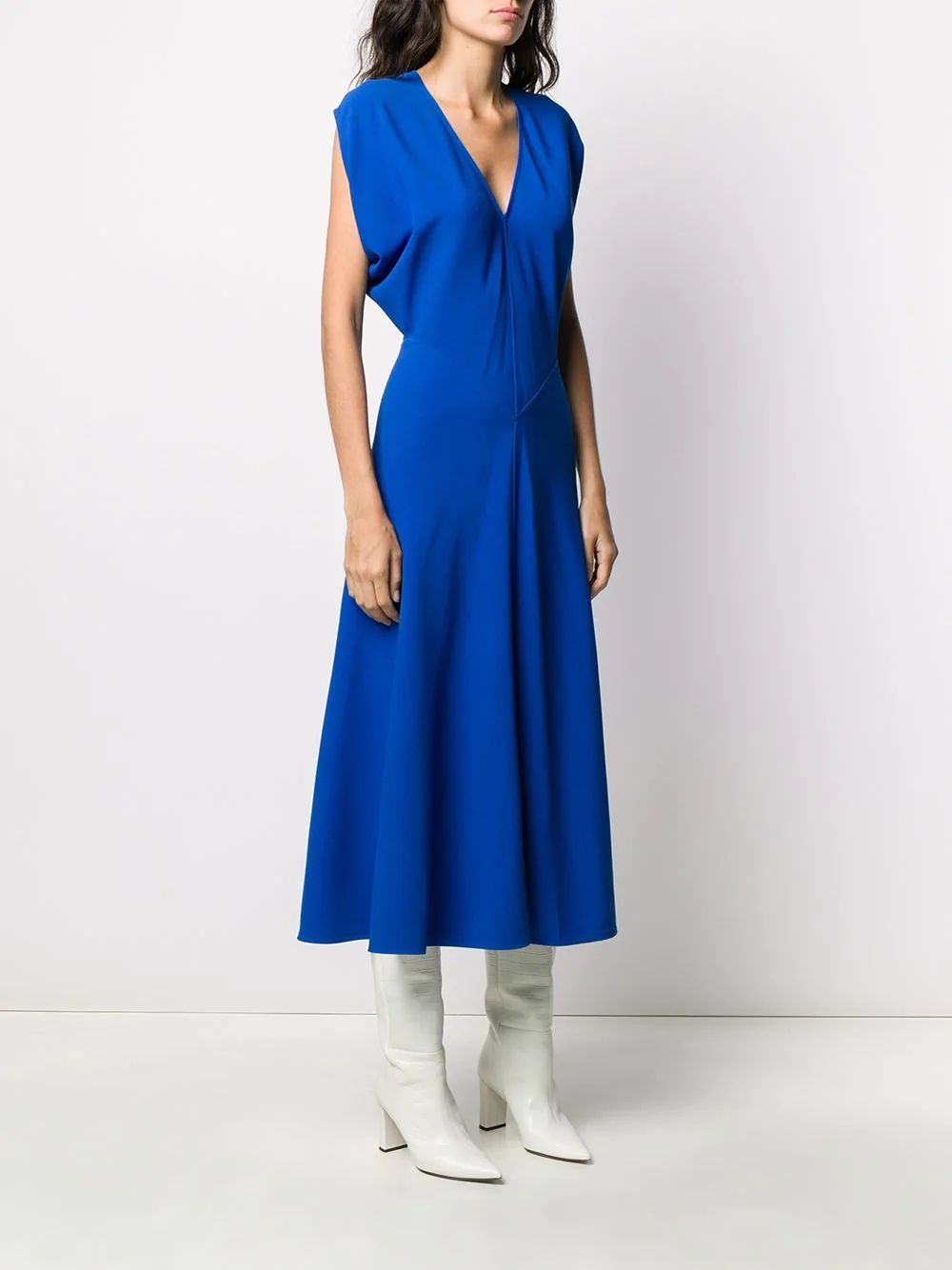 v-neck flared midi dress - 3