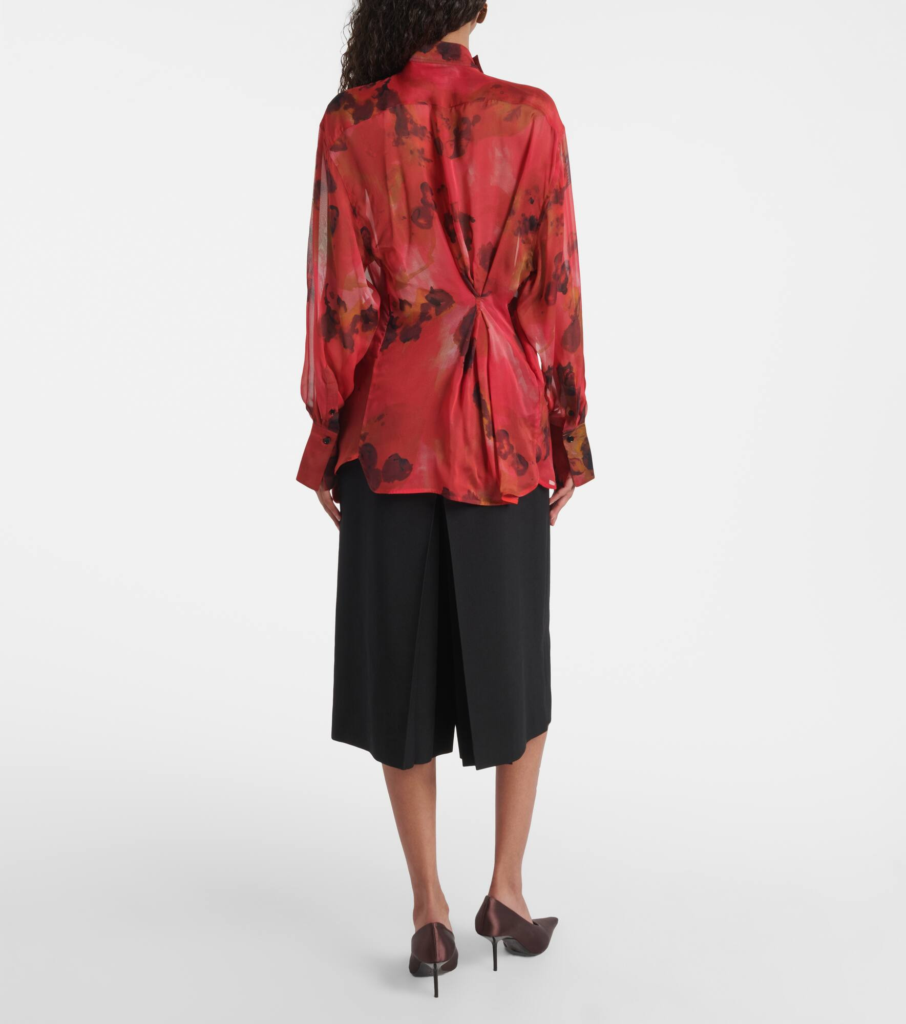Draped printed silk blouse - 3
