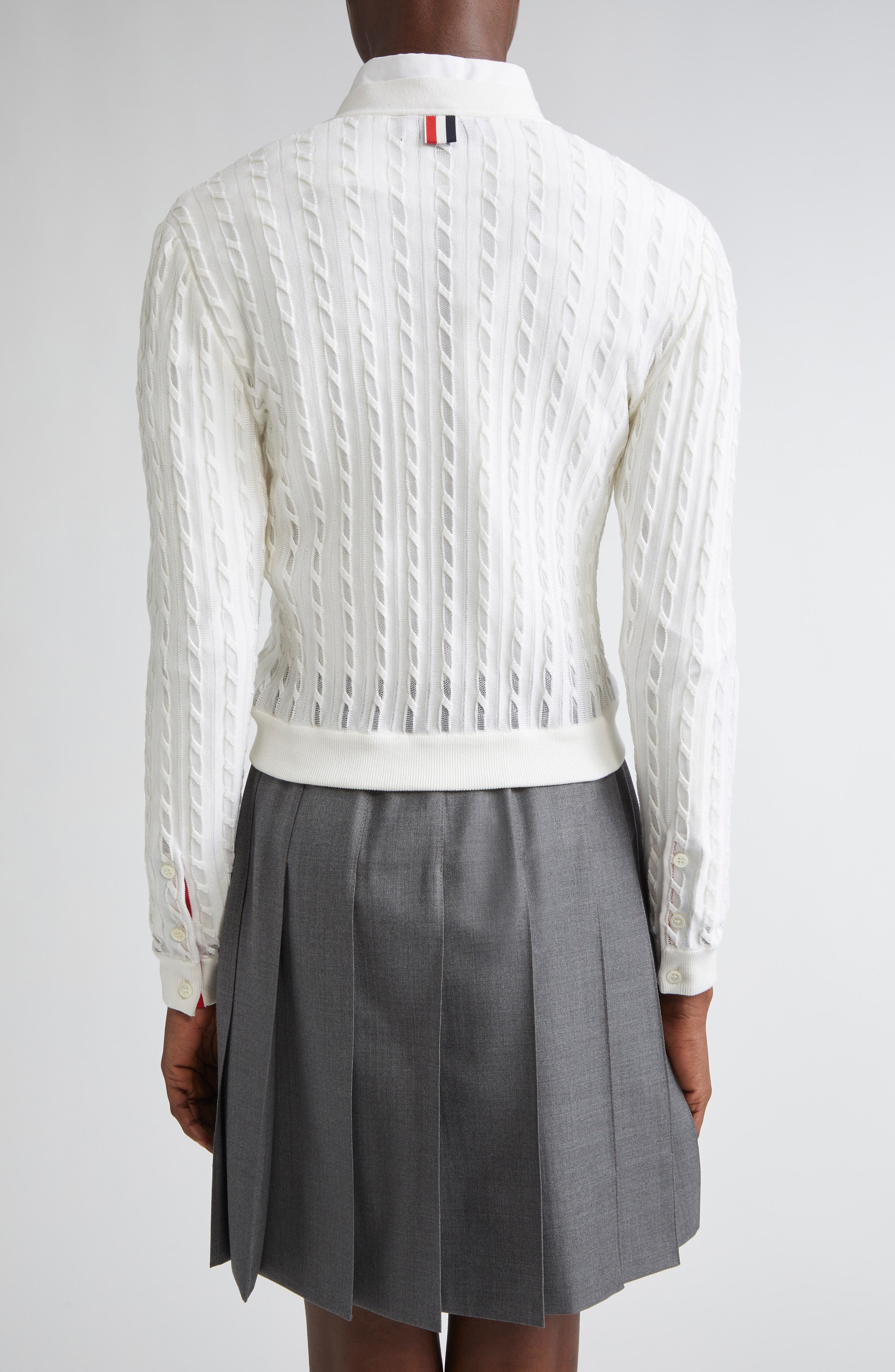 Thom Browne Semisheer Baby Cable Knit Cardigan in White at Nordstrom - 3