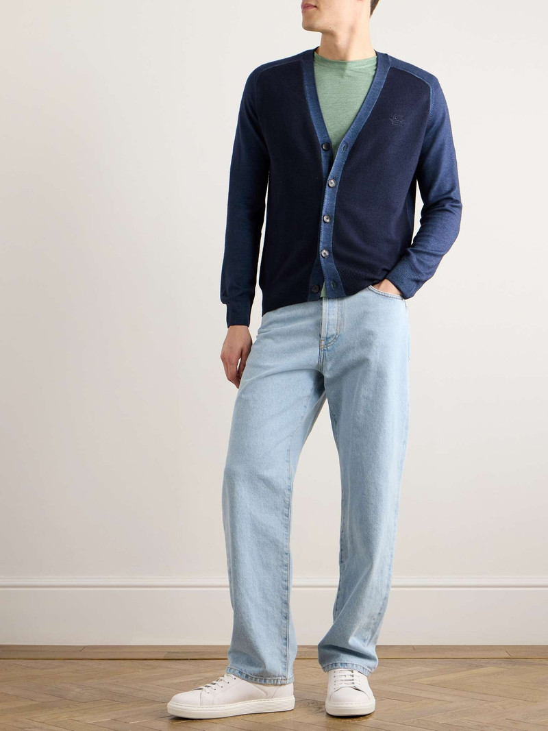 Etro Logo-Embroidered Two-Tone Wool Cardigan outlook