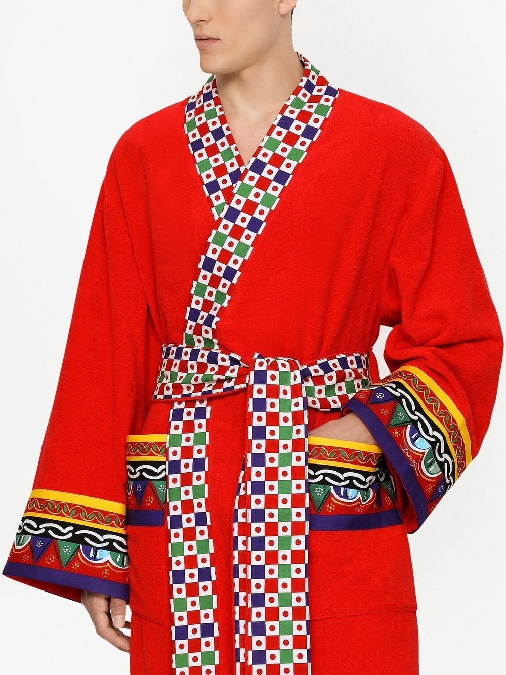 Carretto Siciliano printed trim bathrobe - 6