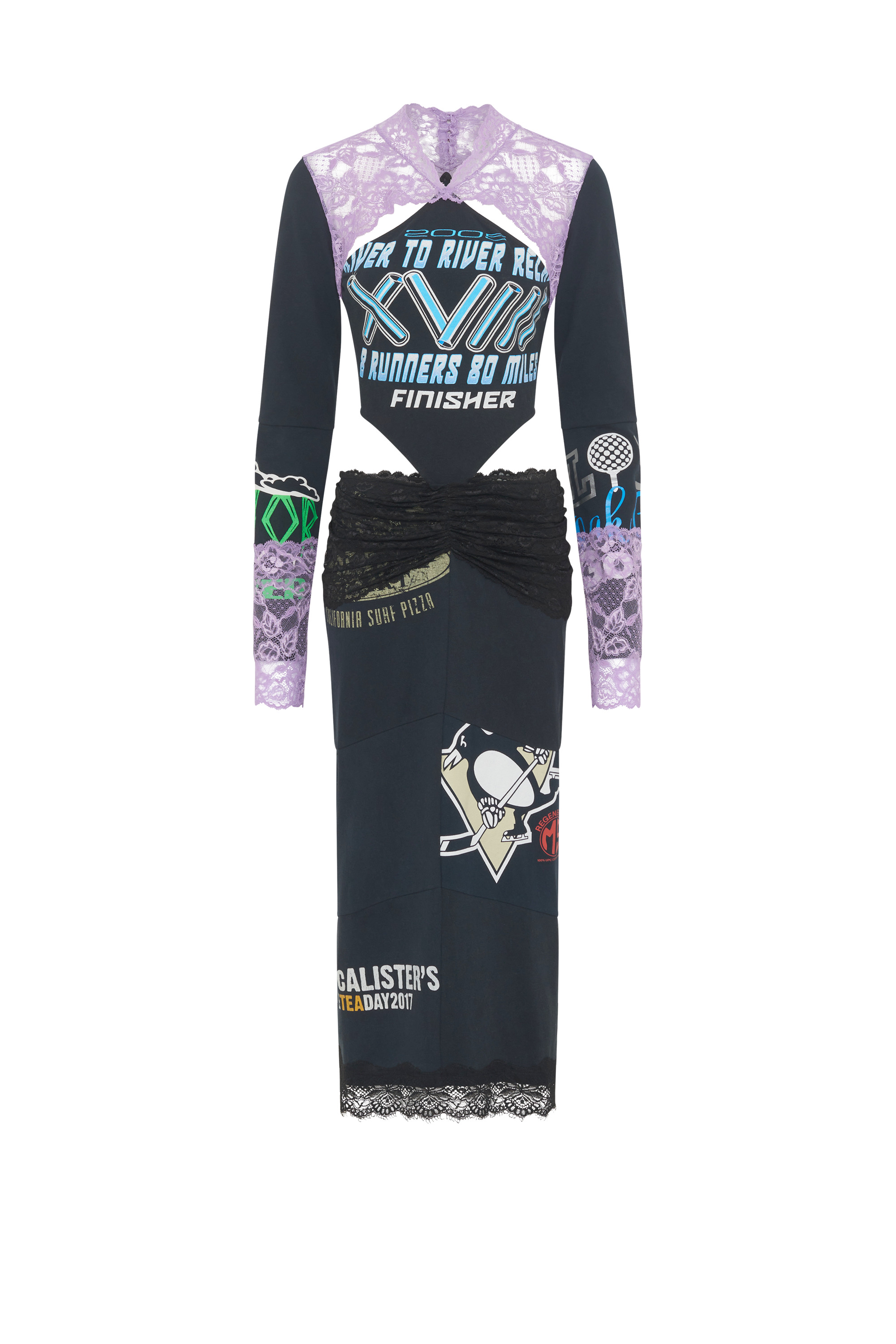 Regenerated T-Shirts And Lace Midi Dress - 5