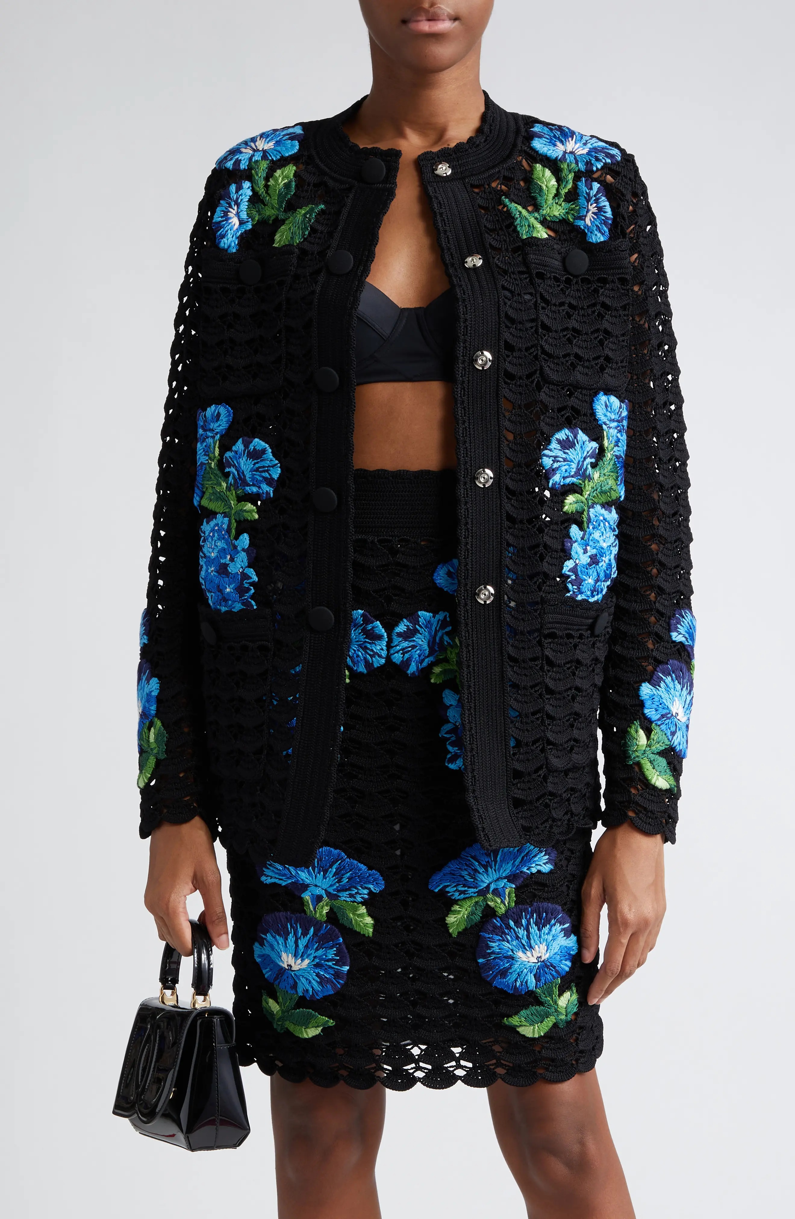 Dolce Gabbana Bluebell Floral Embroidered Crochet Cardigan