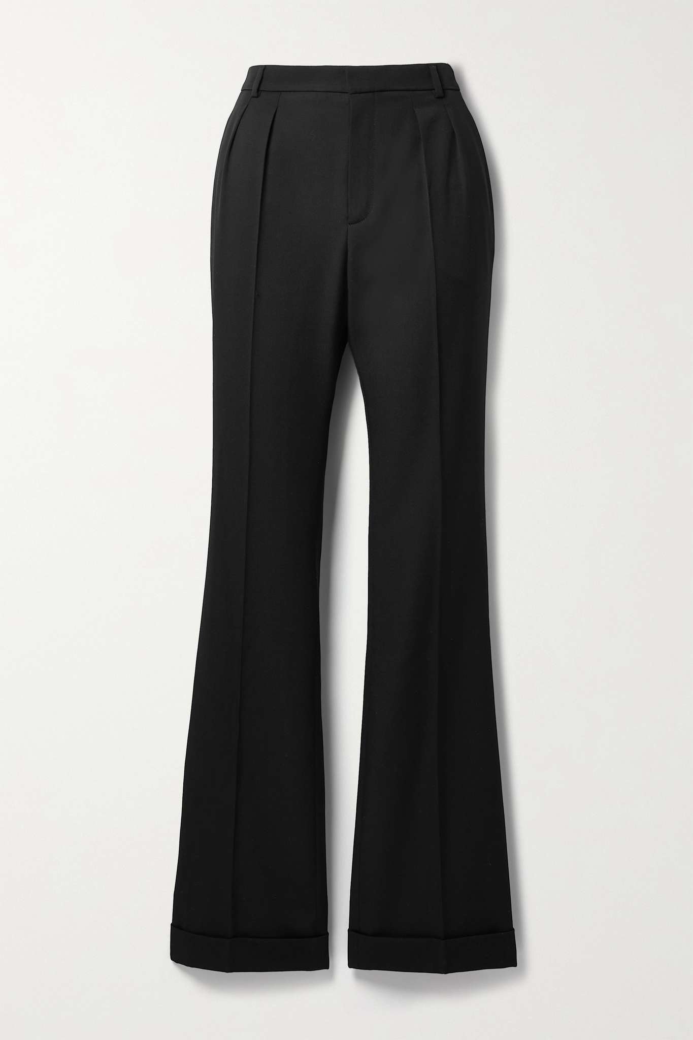 Pleated grain de poudre wool flared pants - 1