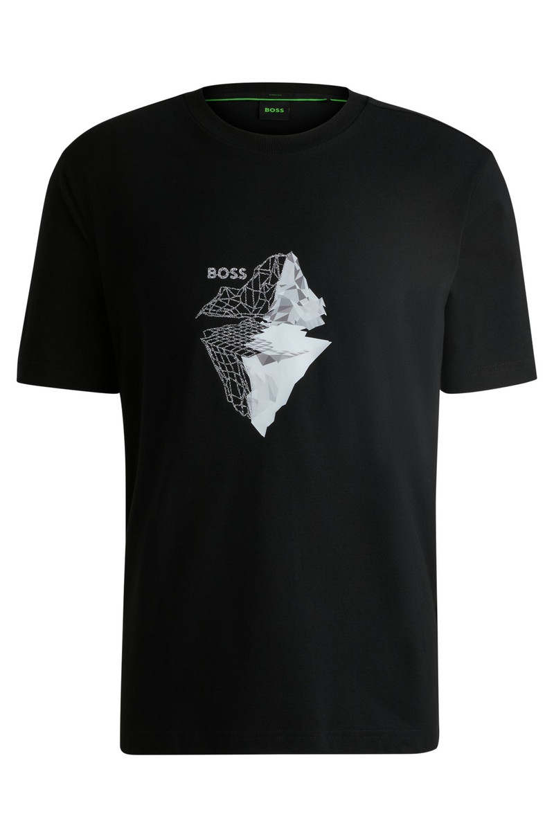 STRETCH-COTTON T-SHIRT WITH PRINTED AND EMBROIDERED ARTWORK - 1