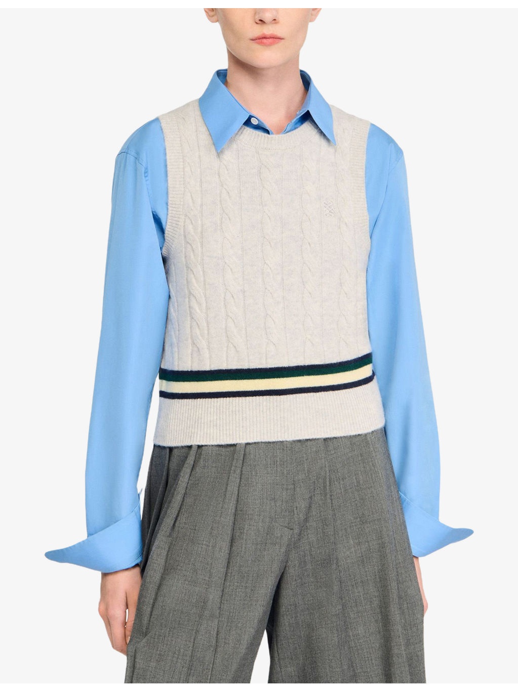 Striped-Hem Sleeveless Wool And Cashmere-Blend Jumper - 3
