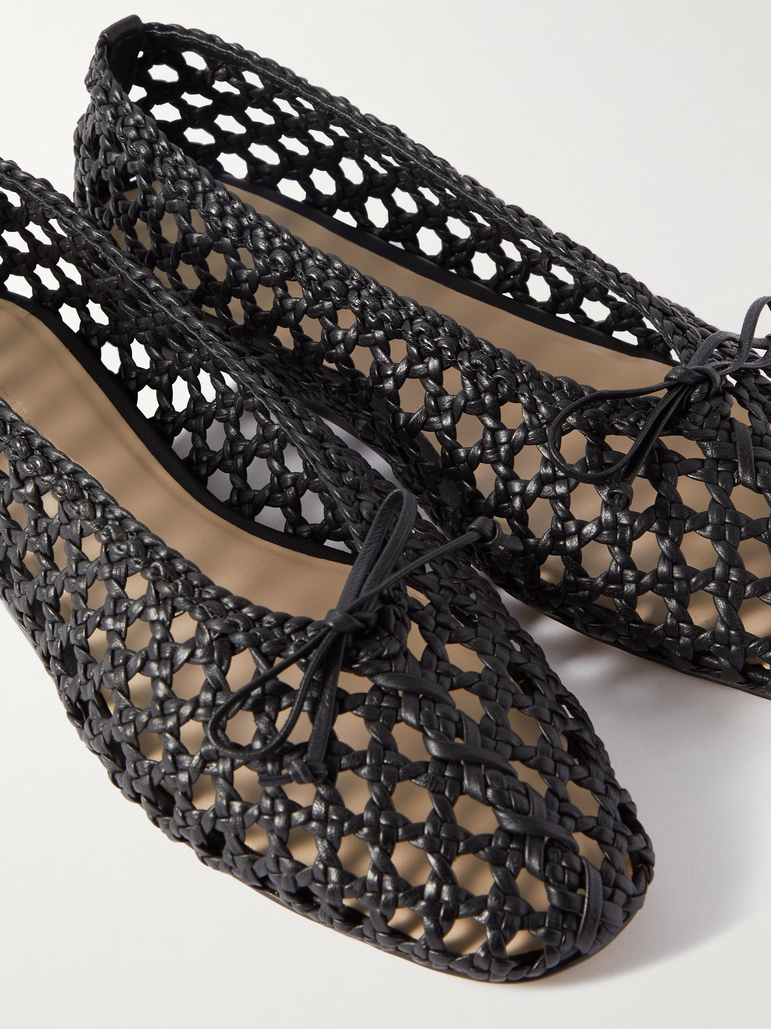 Regency bow-embellished woven leather ballet flats Black - 4