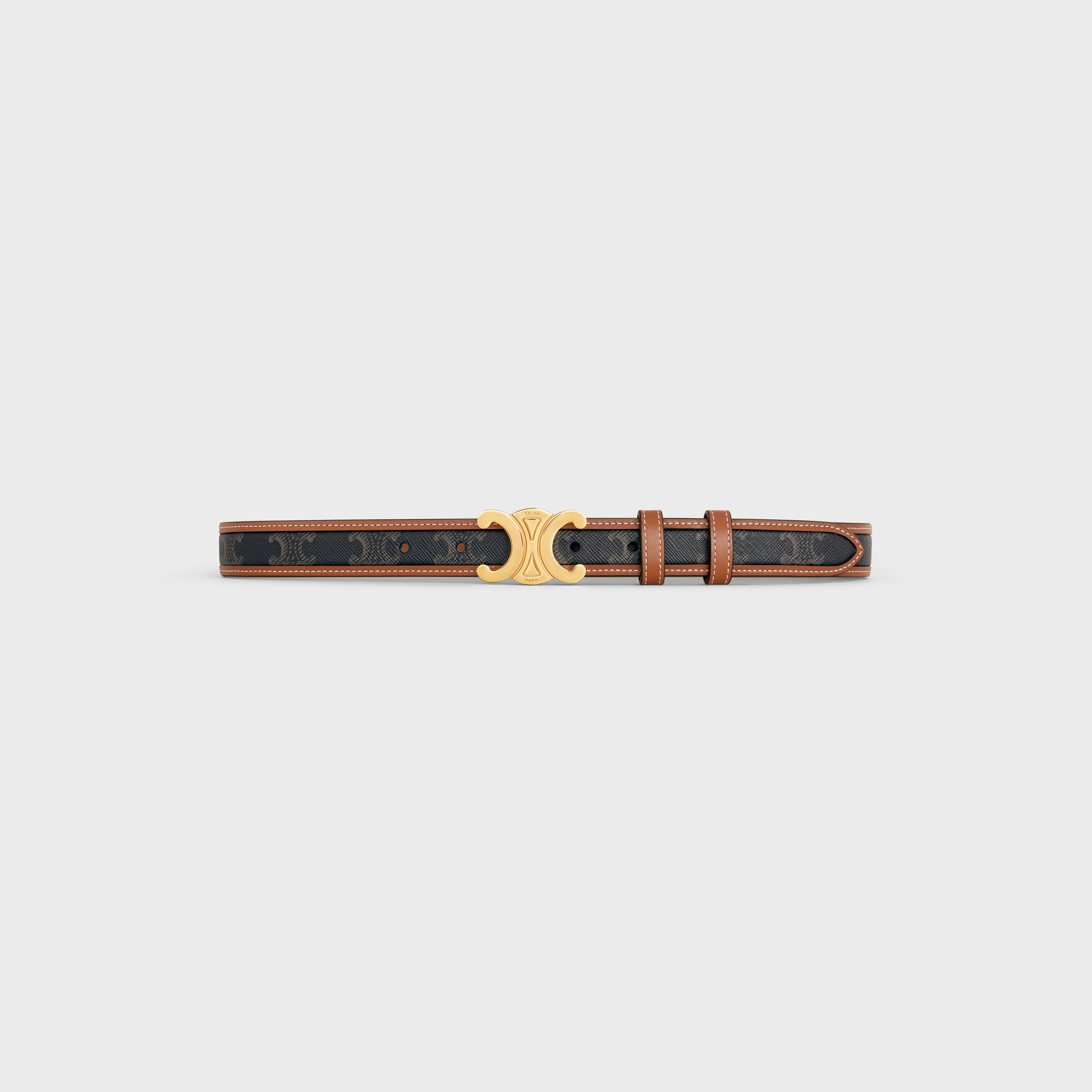 【人気/関税/送料込み】 (W) Celine Medium Twin Triomphe Belt CELINE Medium Triomphe Belt in Triomphe Canvas and Calfskin