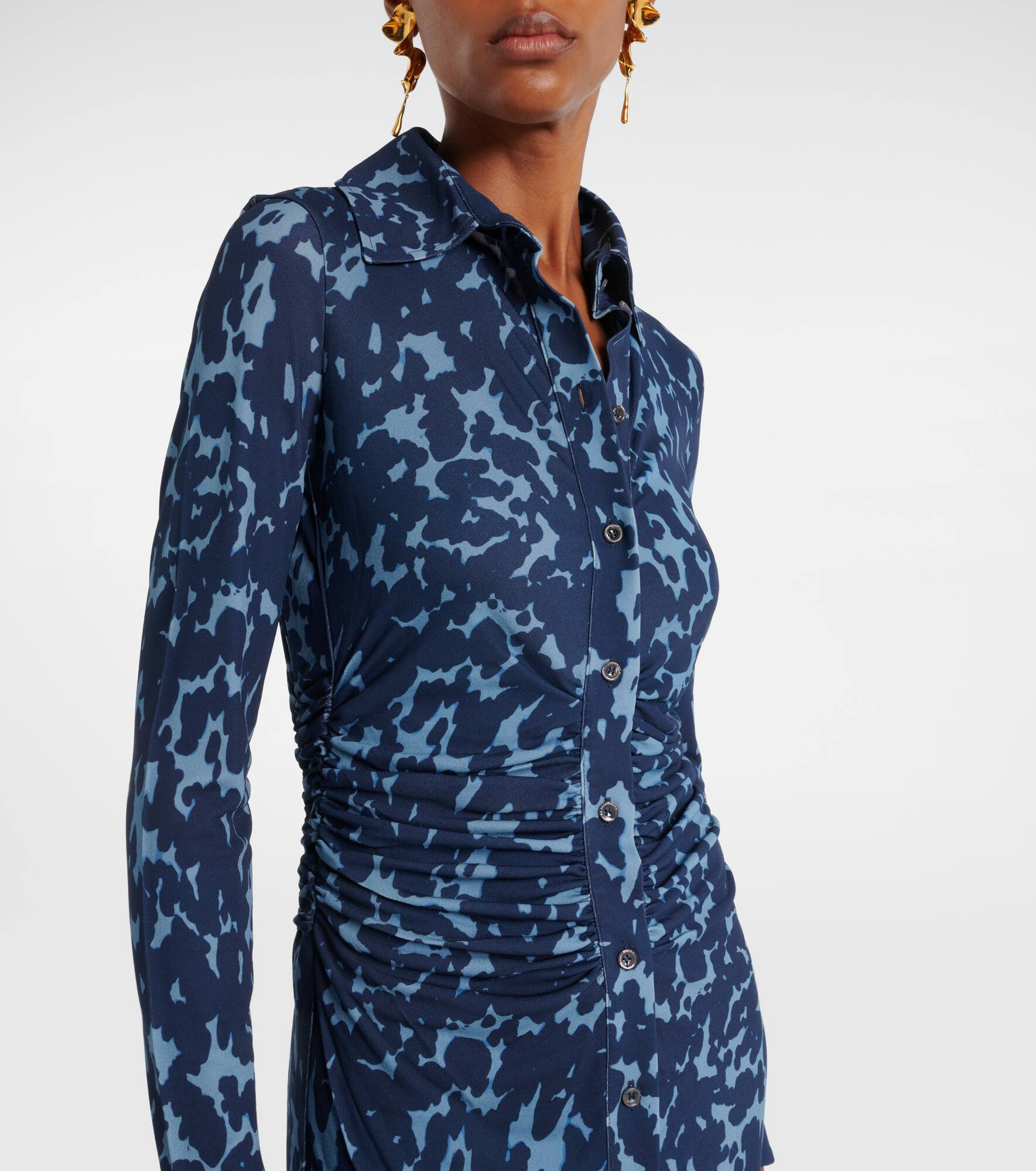 Claudia printed ruched jersey shirt dress - 4