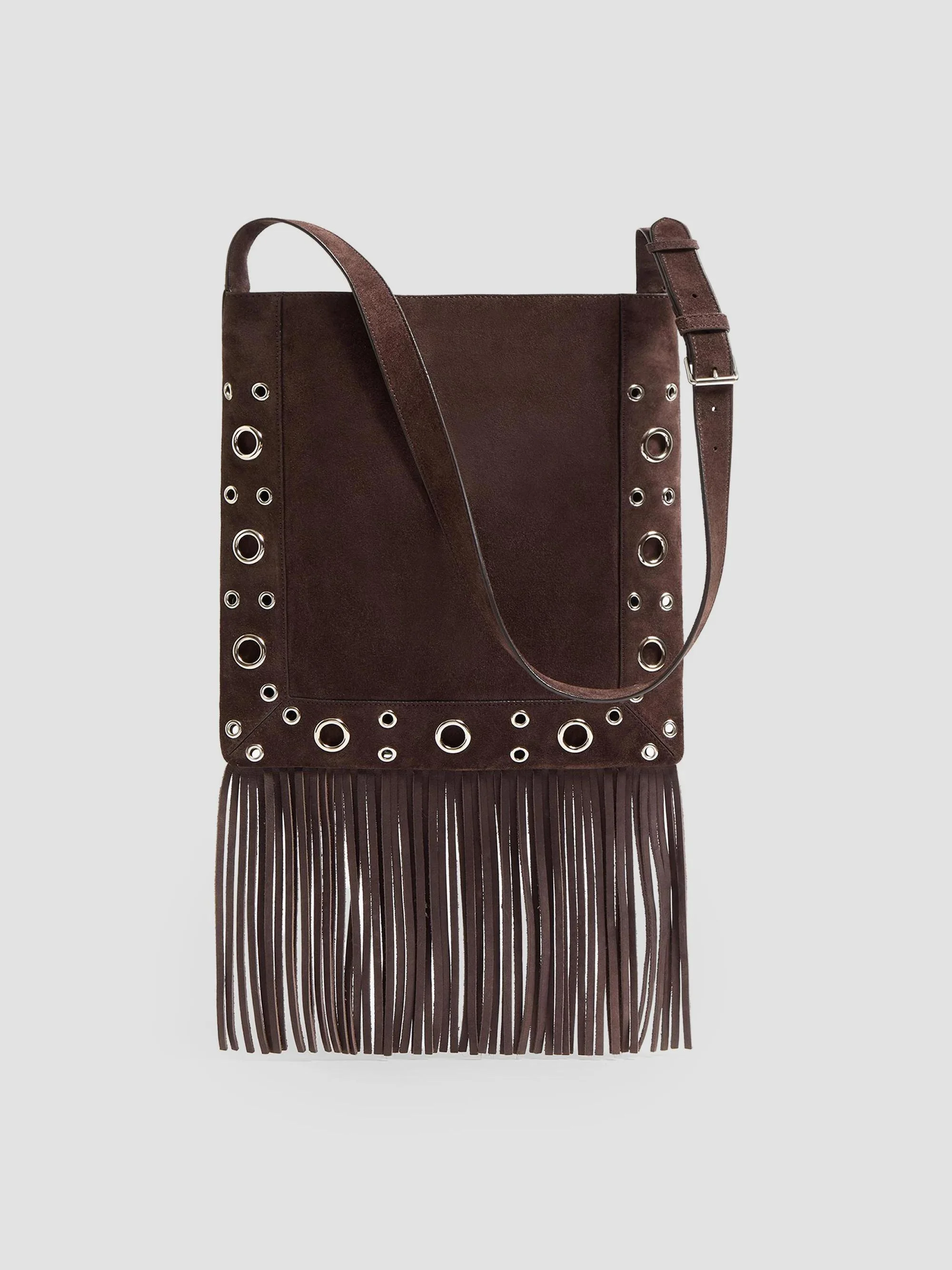 Men's Nellcôte Suede Shoulder Bag with Fringes - Brown - 1
