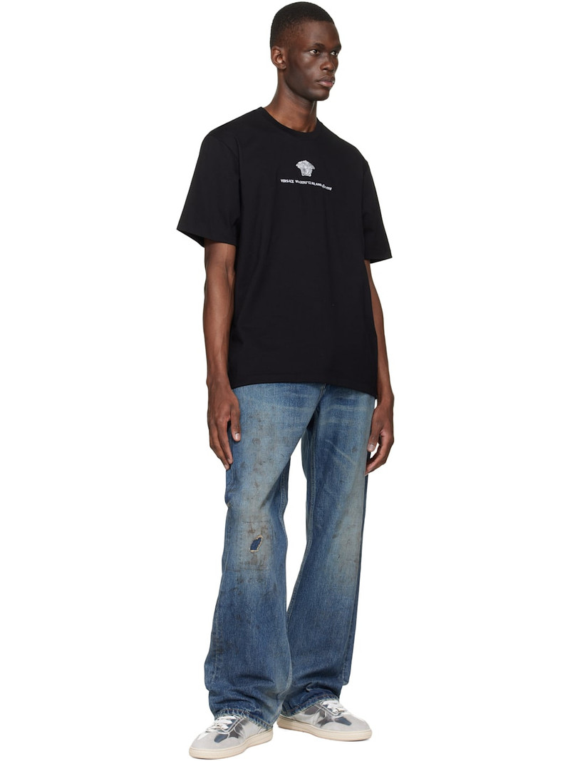 VERSACE Black Embroidered Cotton-Jersey T-shirt outlook