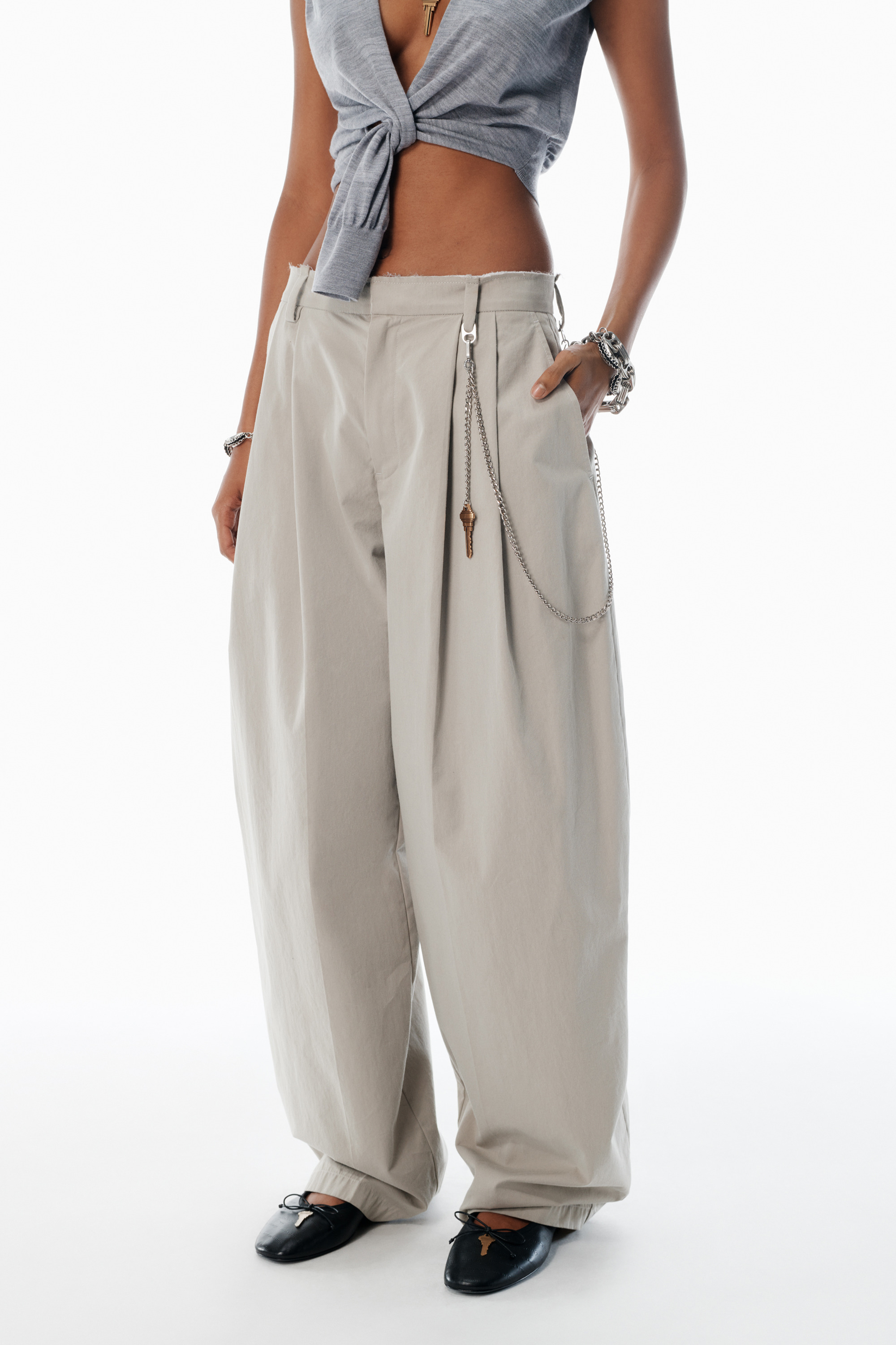 Grey Cotton-Blend Balloon-Leg Pants - 3