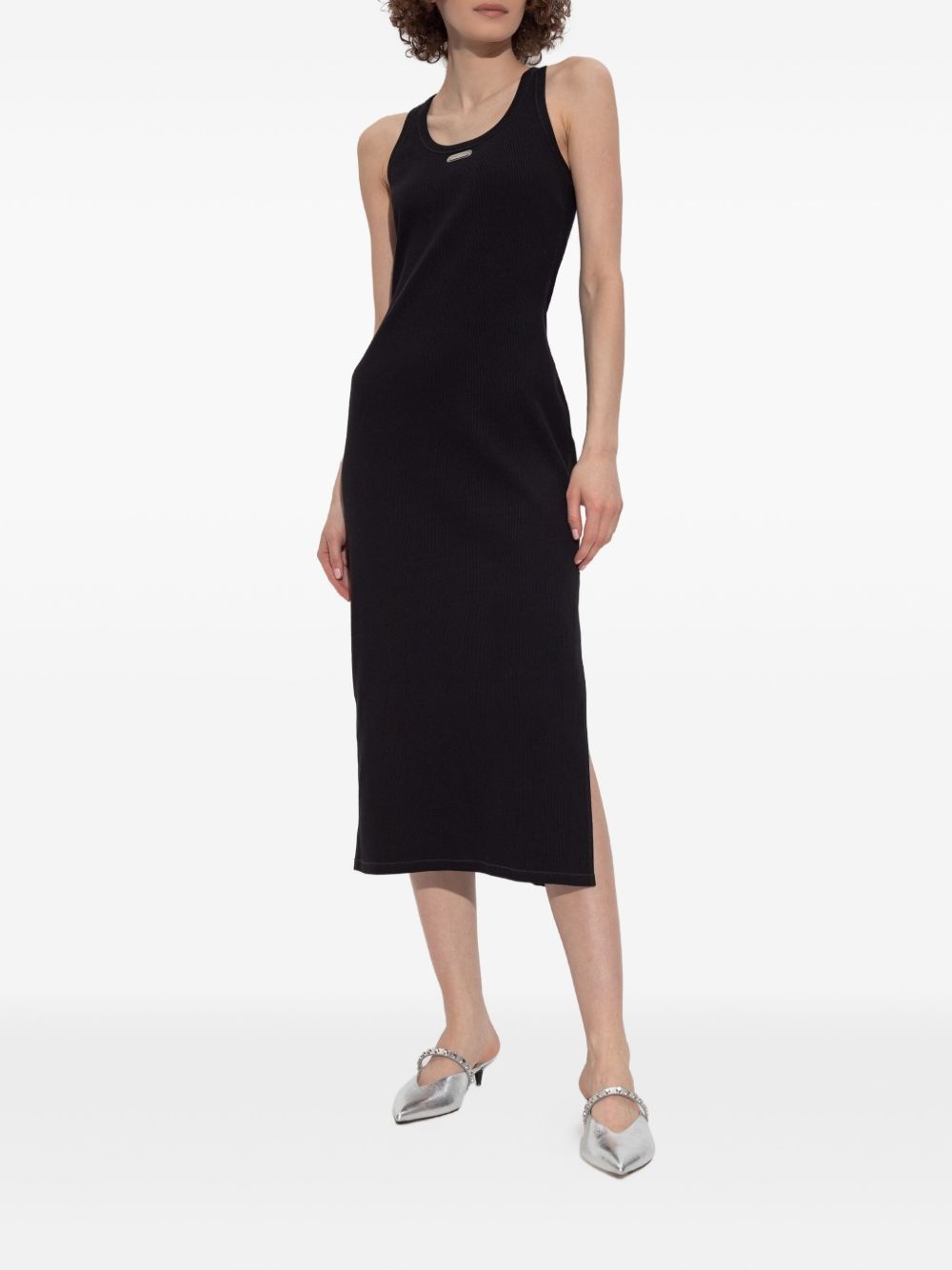 Placket sleeveless midi dress - 3