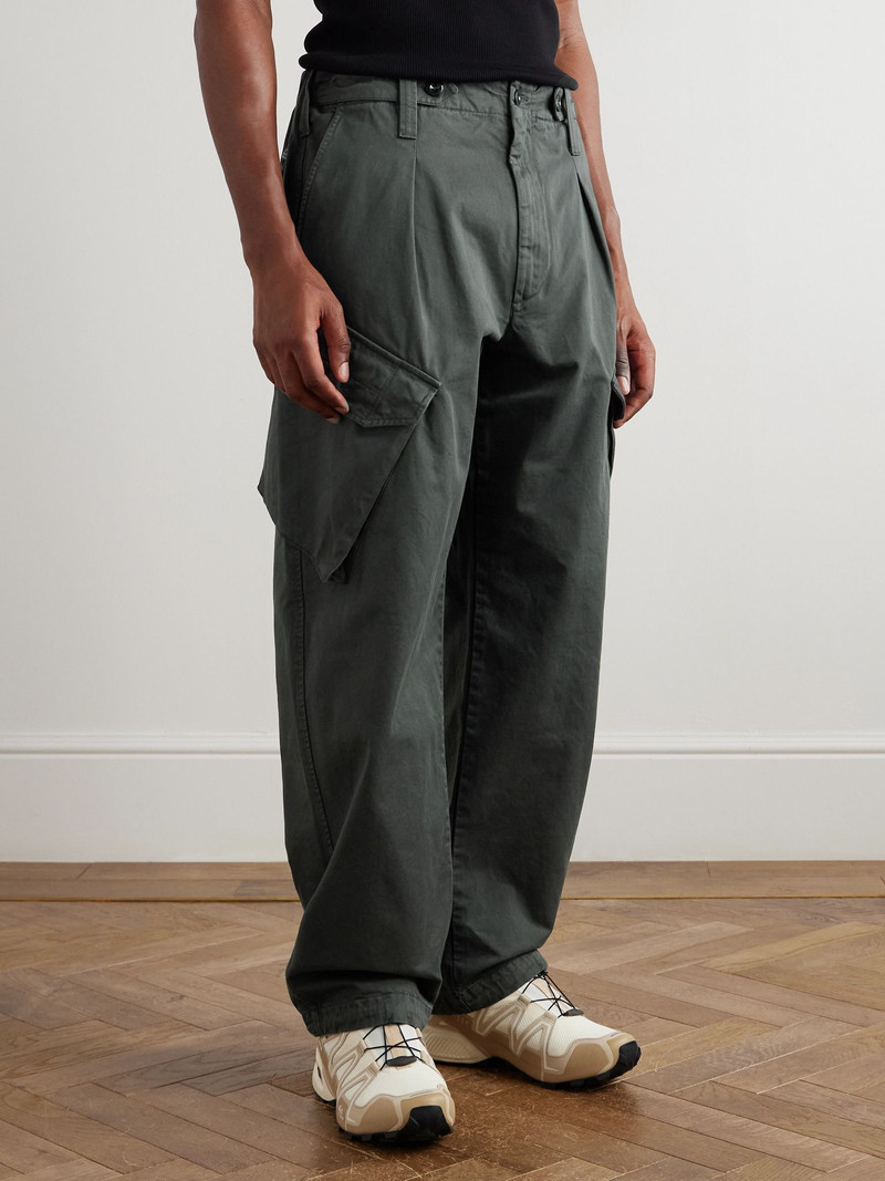 Wide-Leg Pleated Cotton-Gabardine Cargo Trousers Gray 3