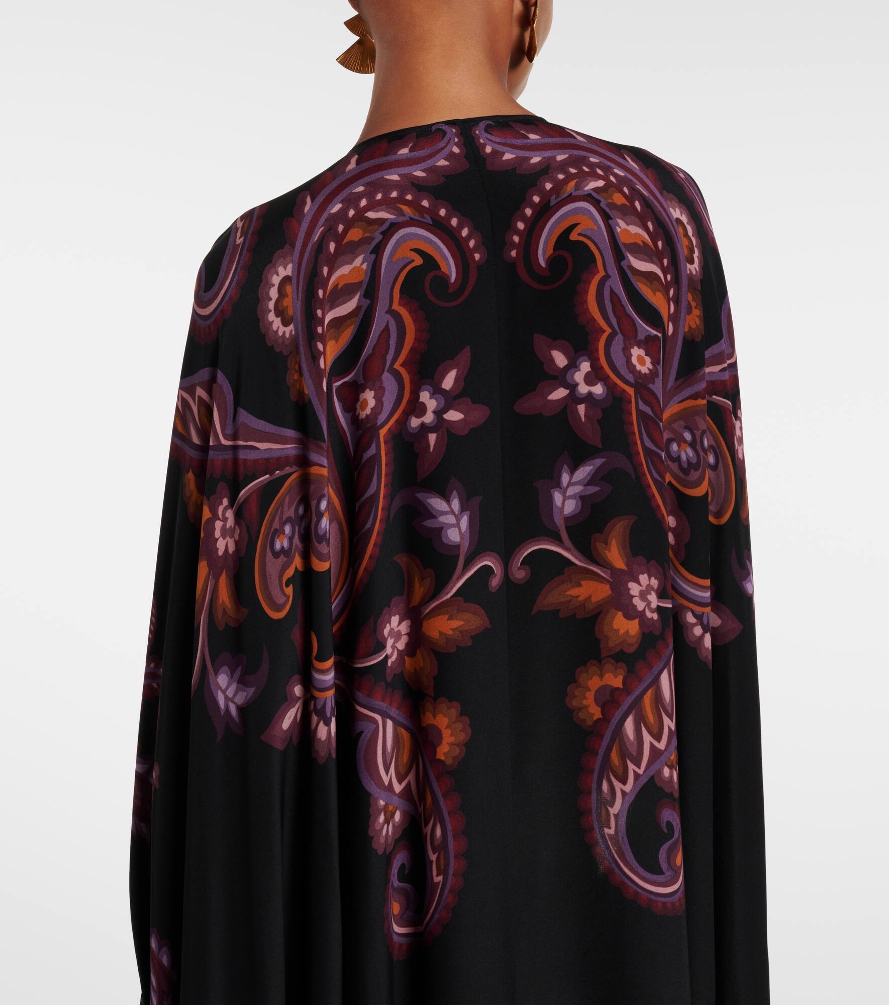 Paisley caped fringed silk gown - 6