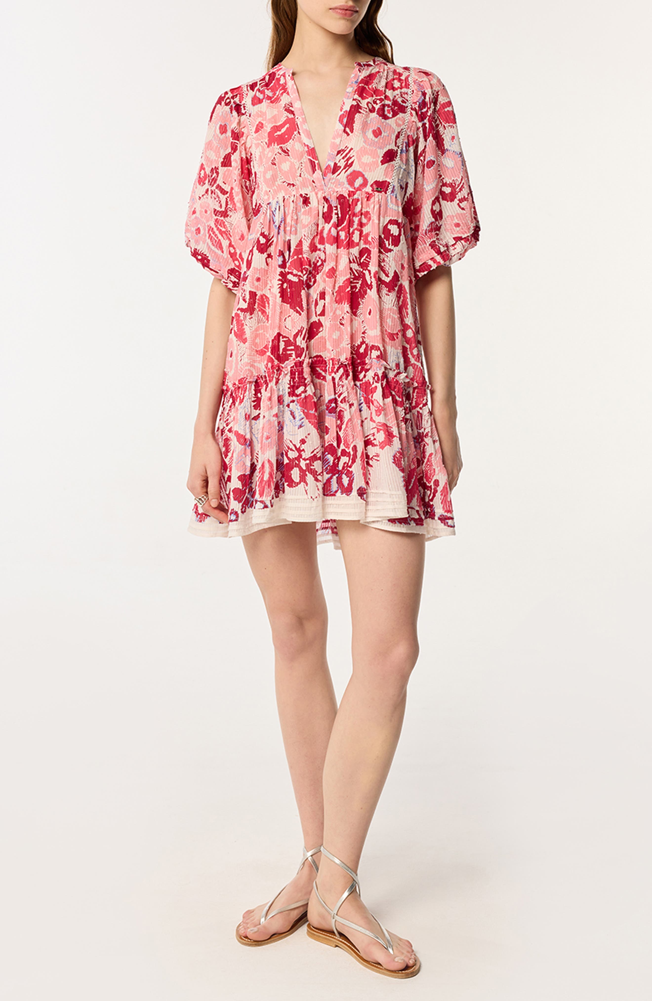 Poupette St Barth Aria Stripe Floral Cotton Cover-Up Minidress in Pink at Nordstrom - 1