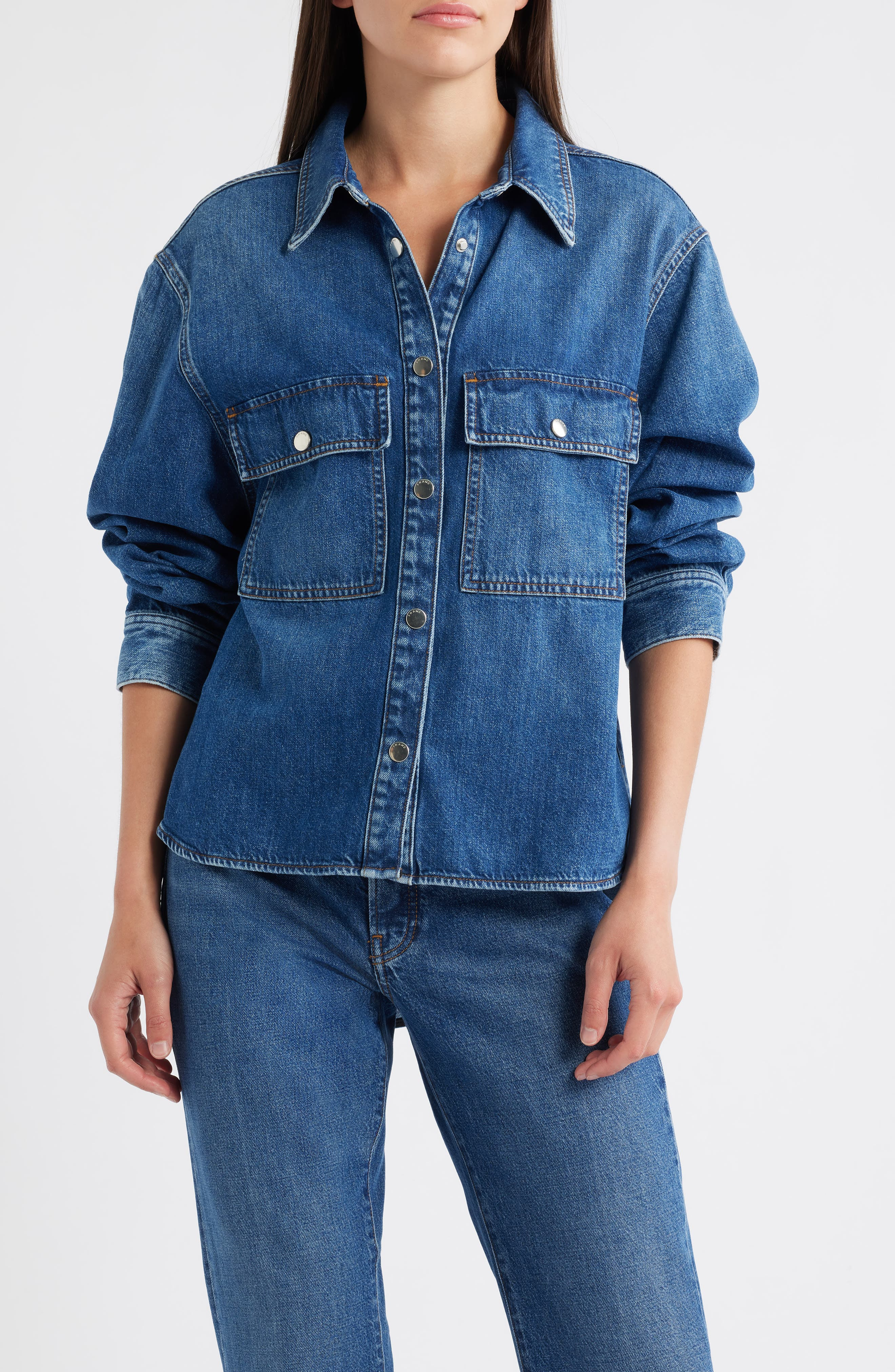 FRAME High Low Denim Shirt in Wander at Nordstrom - 4