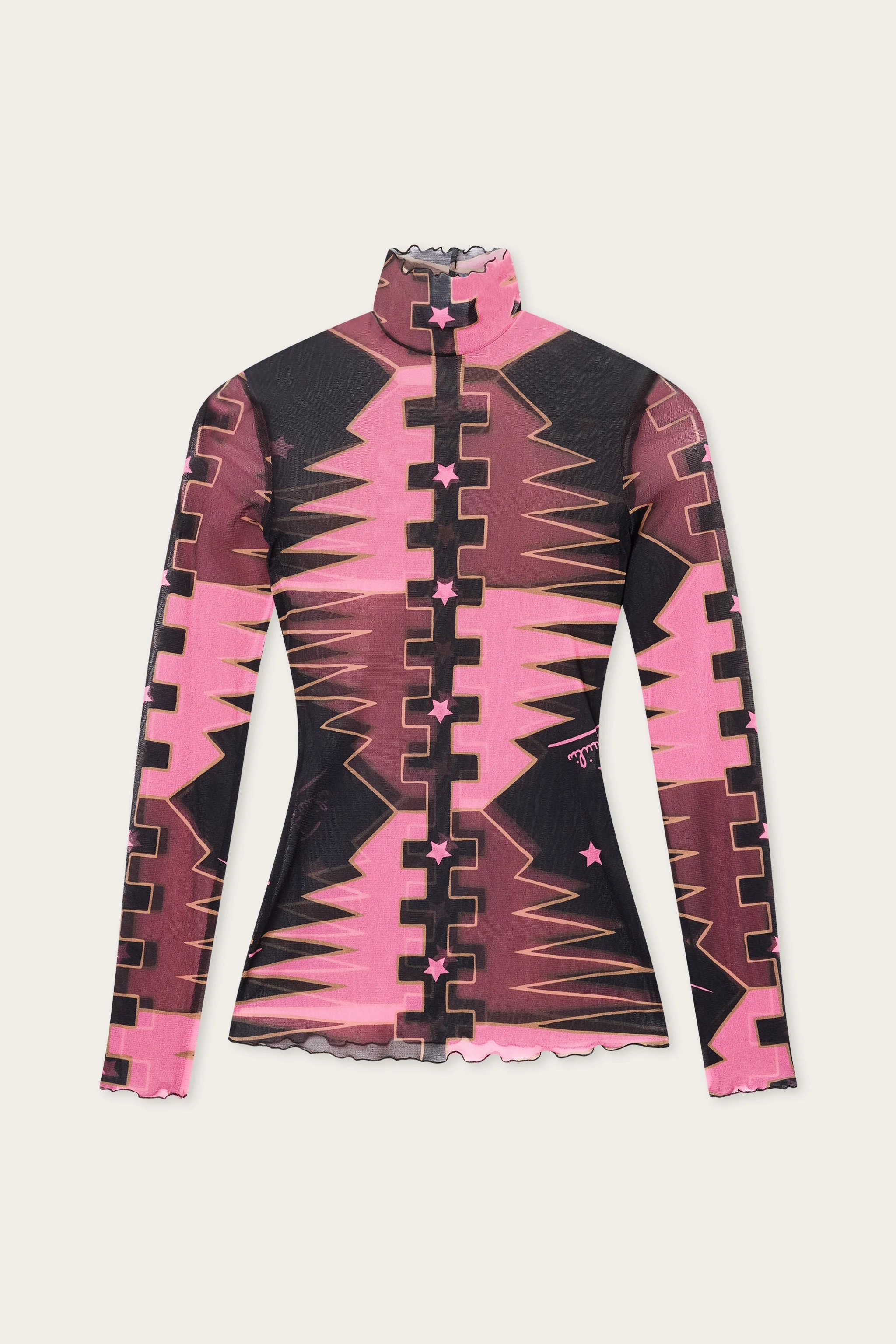 VALDIMONTONE PRINT HIGH-NECK TULLE TOP - 1