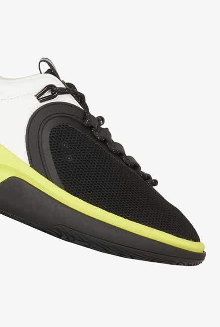 White, black and yellow gummy leather and mesh B-Runner sneakers - 5