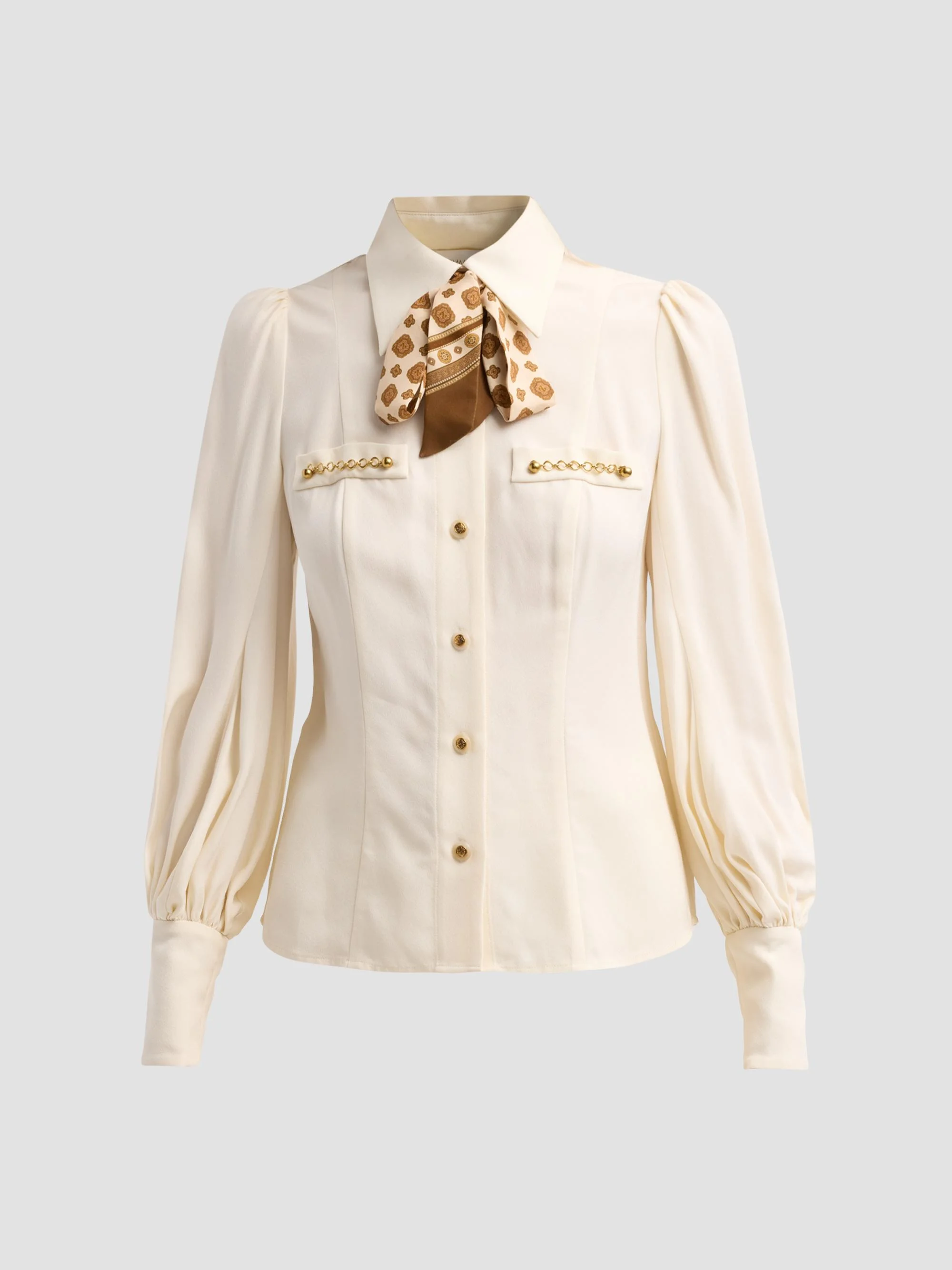 Women's Utility Printed Tieneck Blouse - Cream - 1