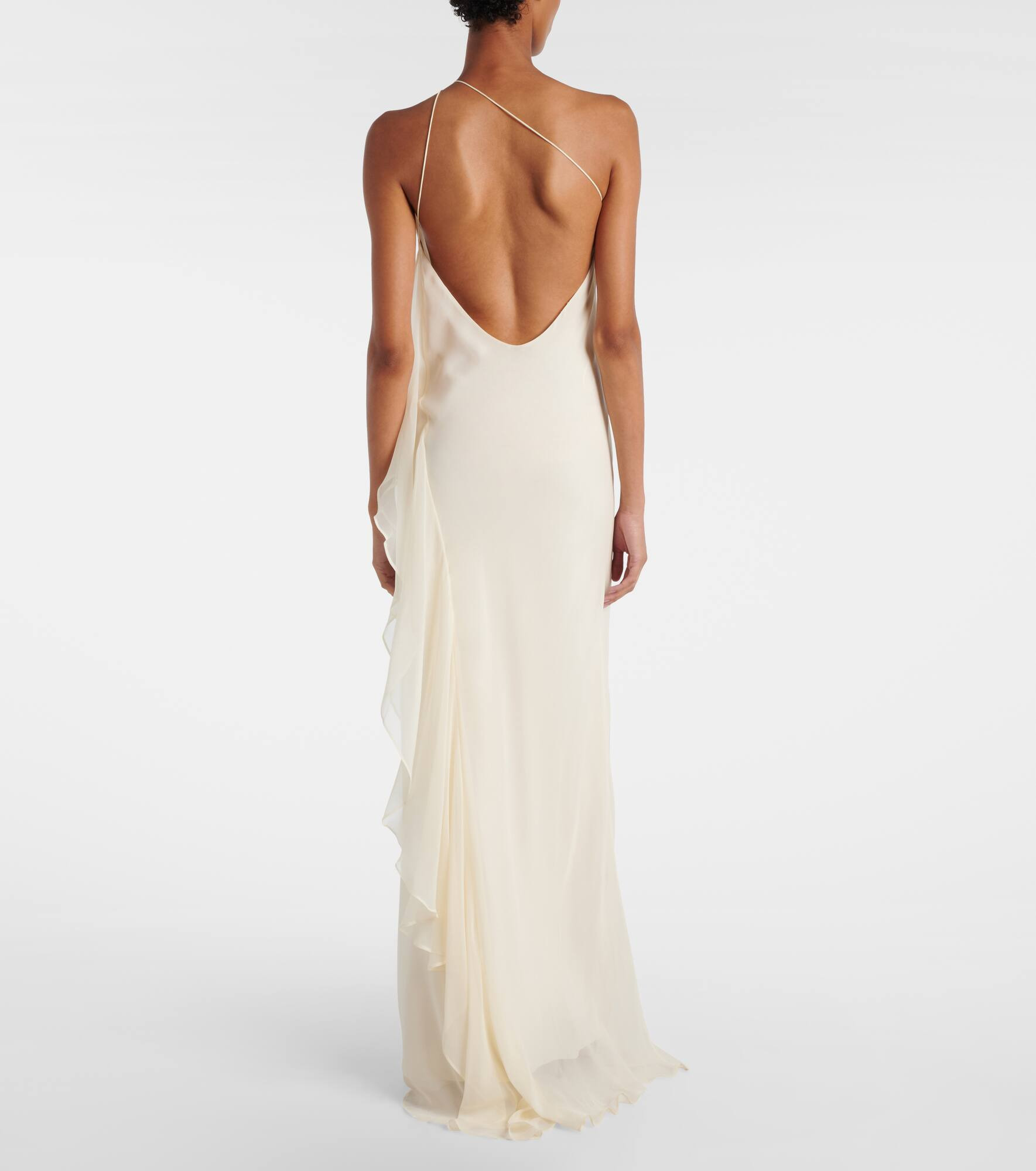 One-shoulder ruffled silk gown - 3