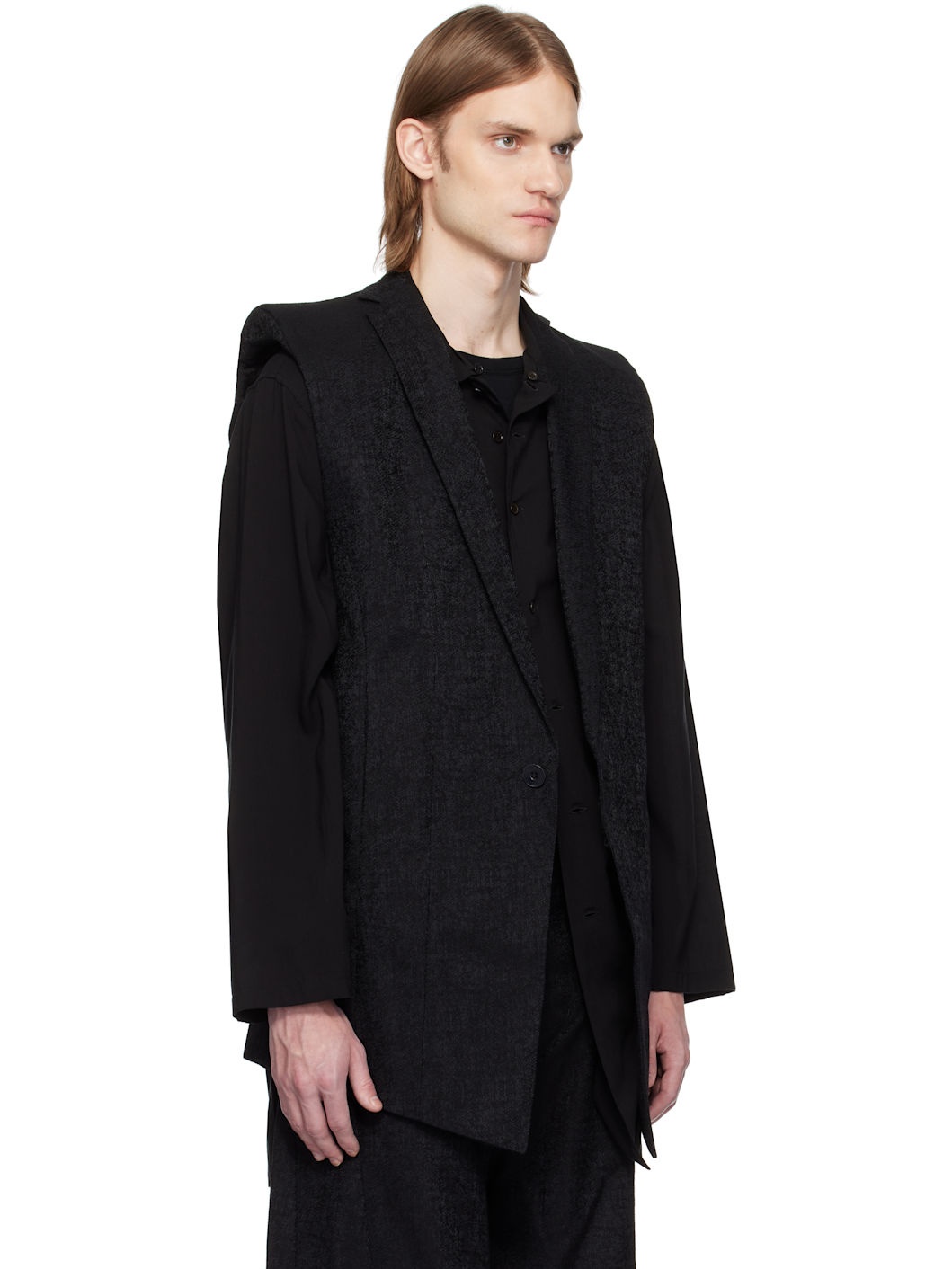 Black Herren Sleeveless Blazer - 2